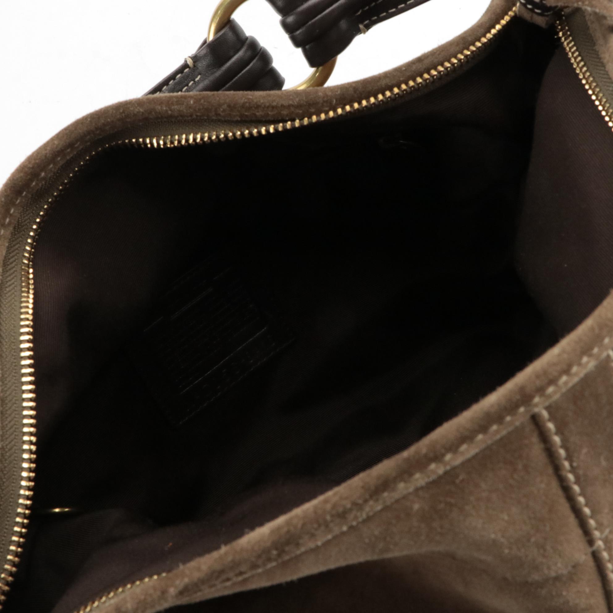 Coach Soho Hobo Shoulder Bag in Taupe Suede and Brown Leather Trim