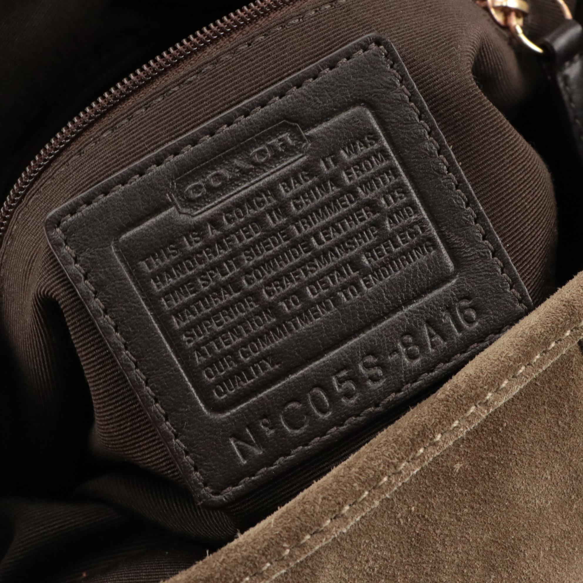 Coach Soho Hobo Shoulder Bag in Taupe Suede and Brown Leather Trim