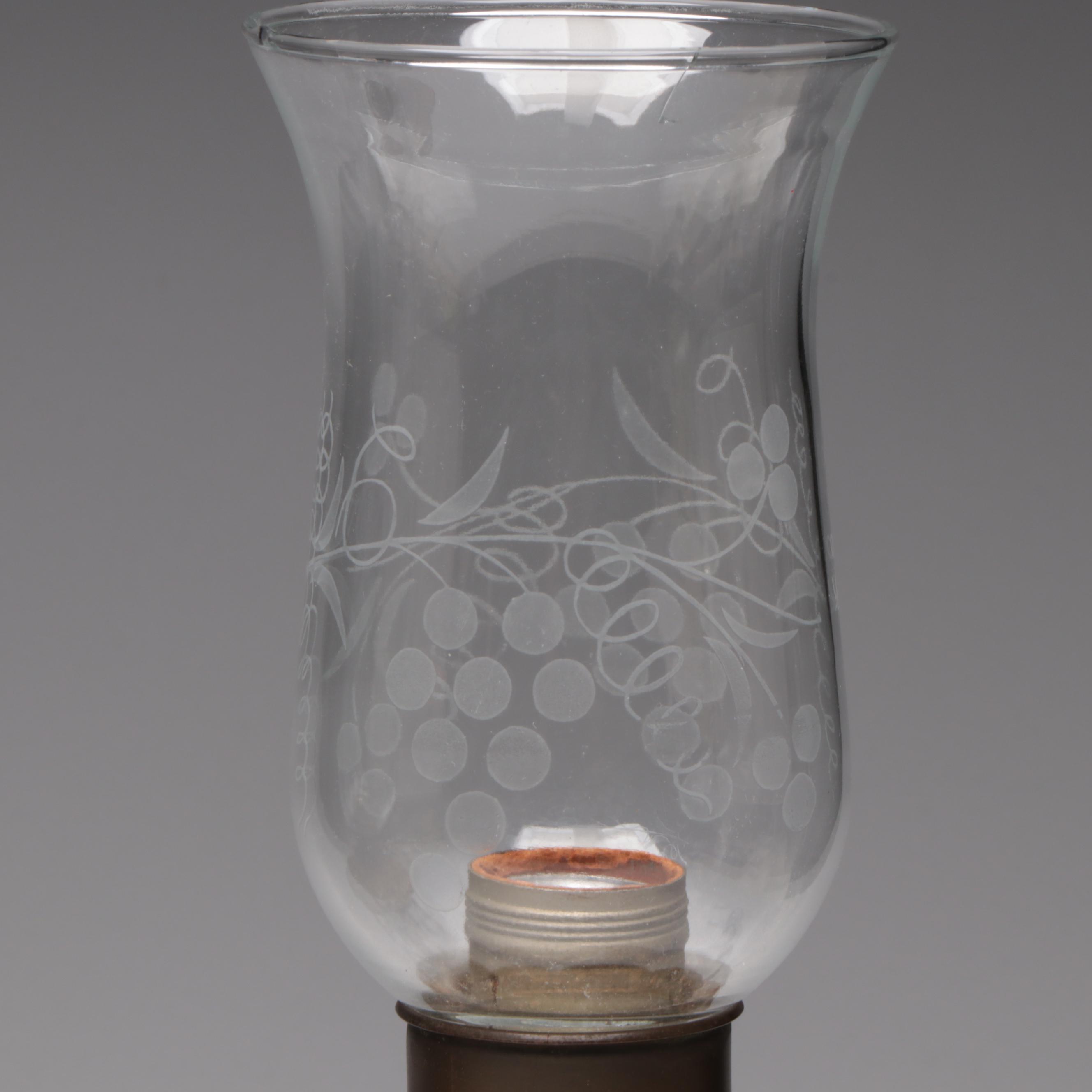 Gilt Composite and Etched Glass Hurricane Lamp