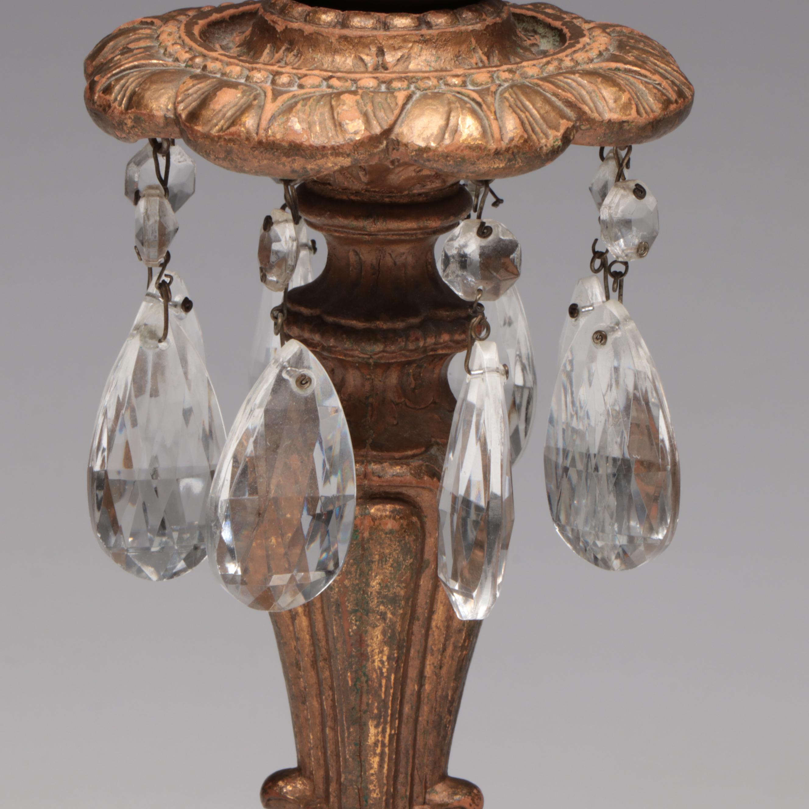 Gilt Composite and Etched Glass Hurricane Lamp