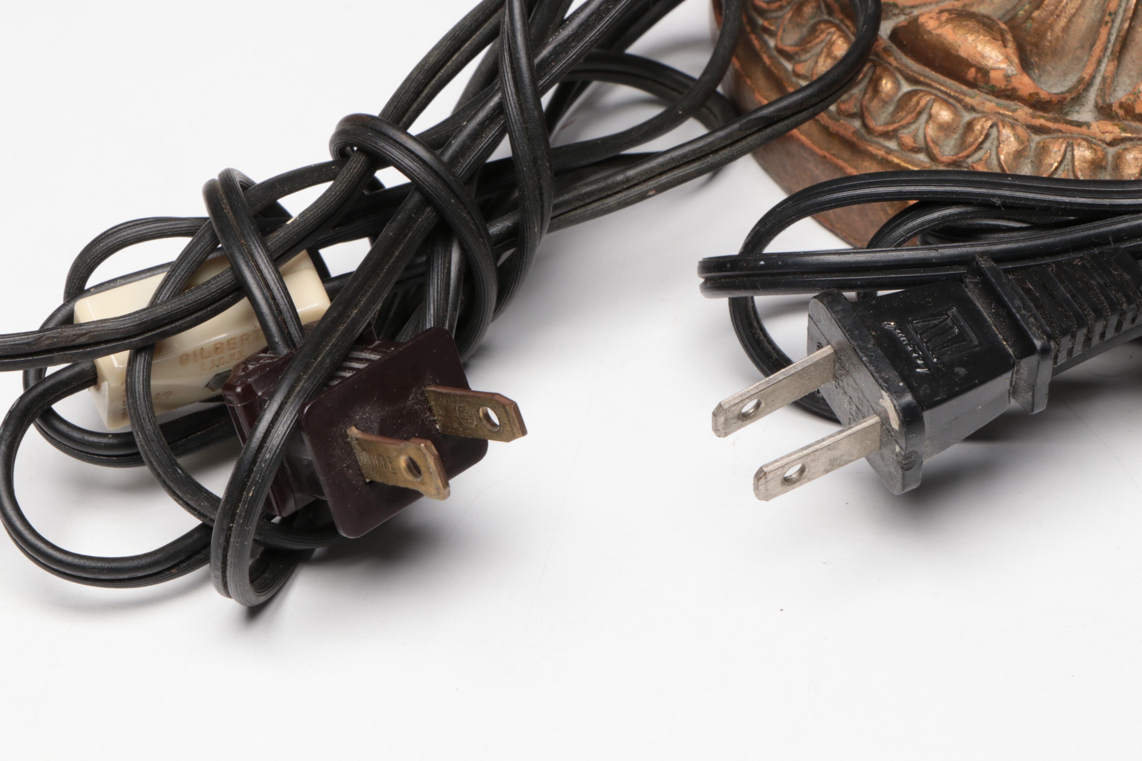 Gilt Composite and Etched Glass Hurricane Lamp