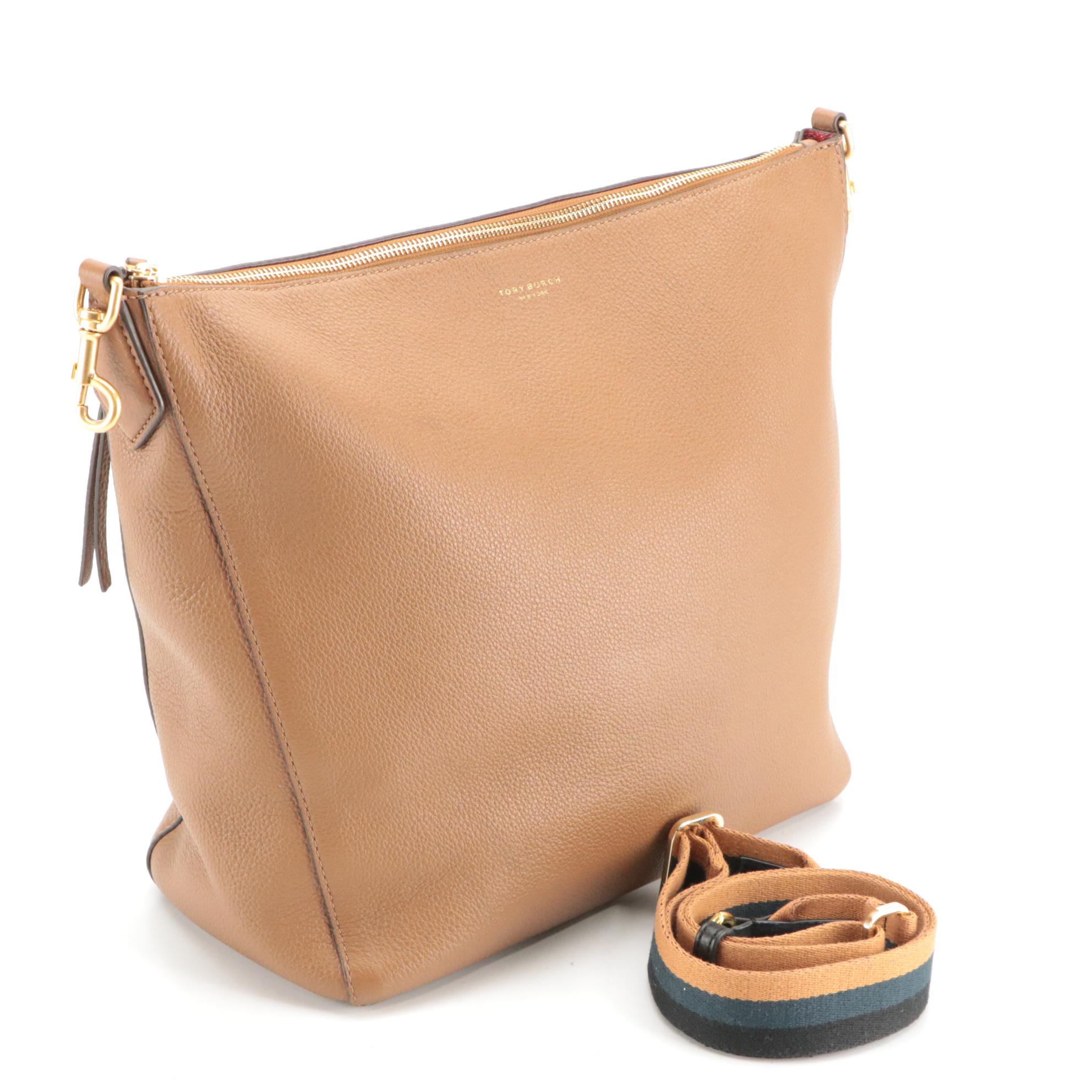 Tory Burch Caramel Brown Leather Zip-Top Tote Bag