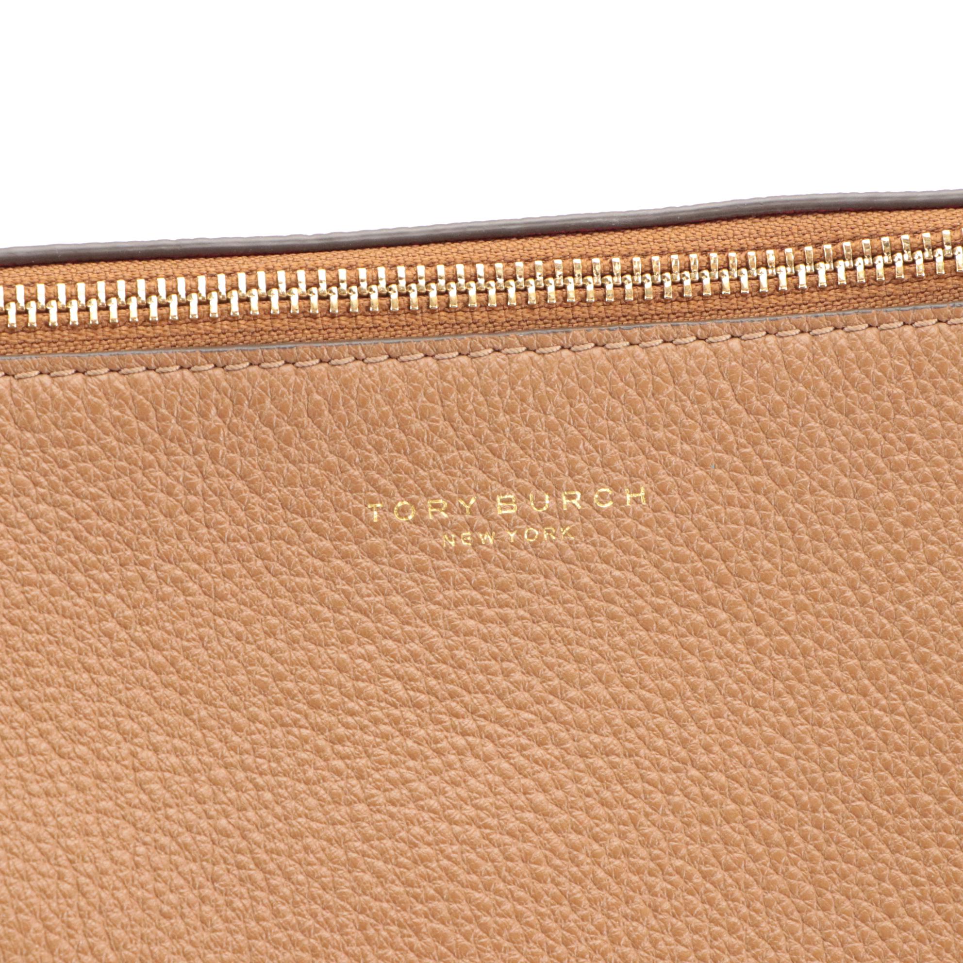 Tory Burch Caramel Brown Leather Zip-Top Tote Bag