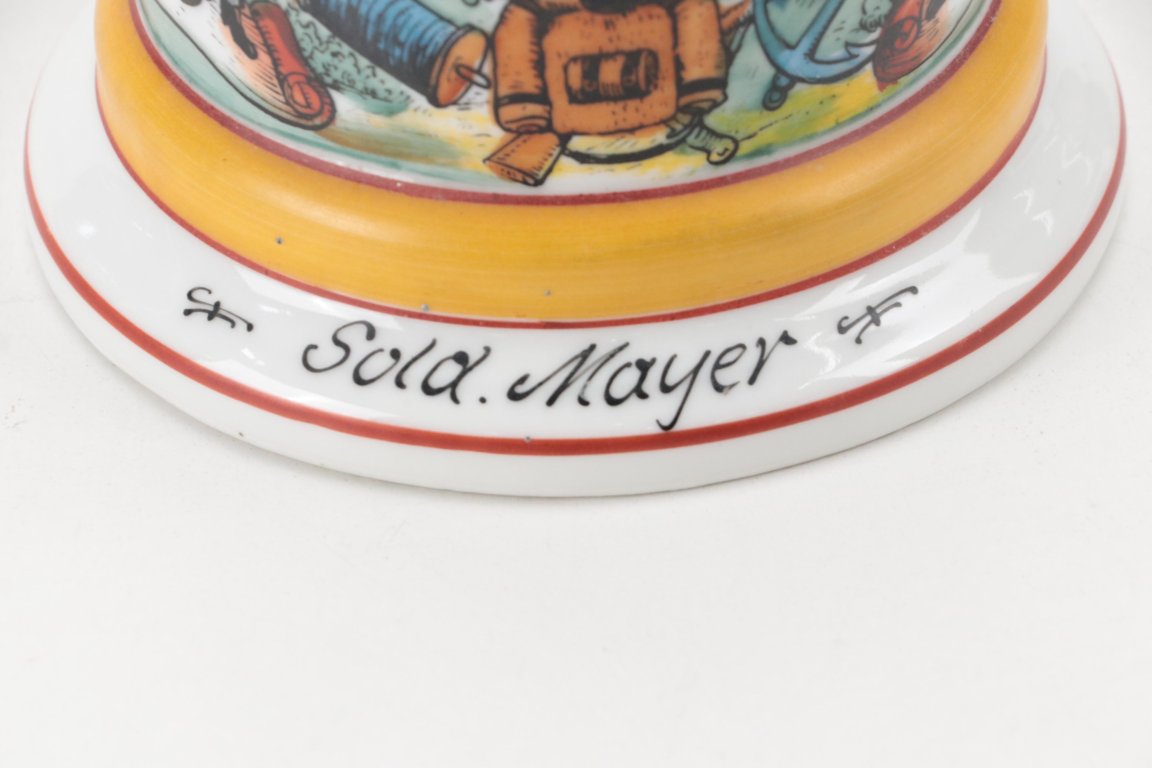 German Handgemalt Ceramic Lidded Beer Stein with Lithophane