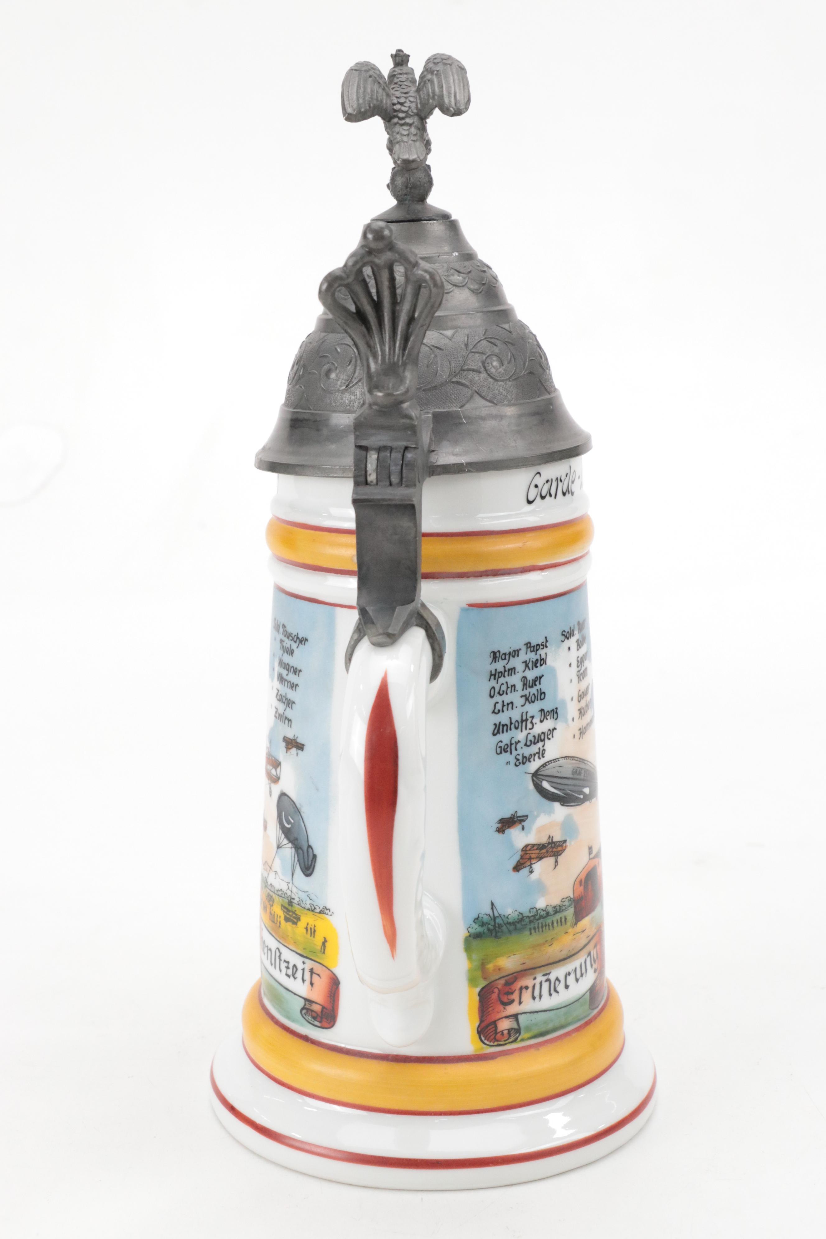 German Handgemalt Ceramic Lidded Beer Stein with Lithophane