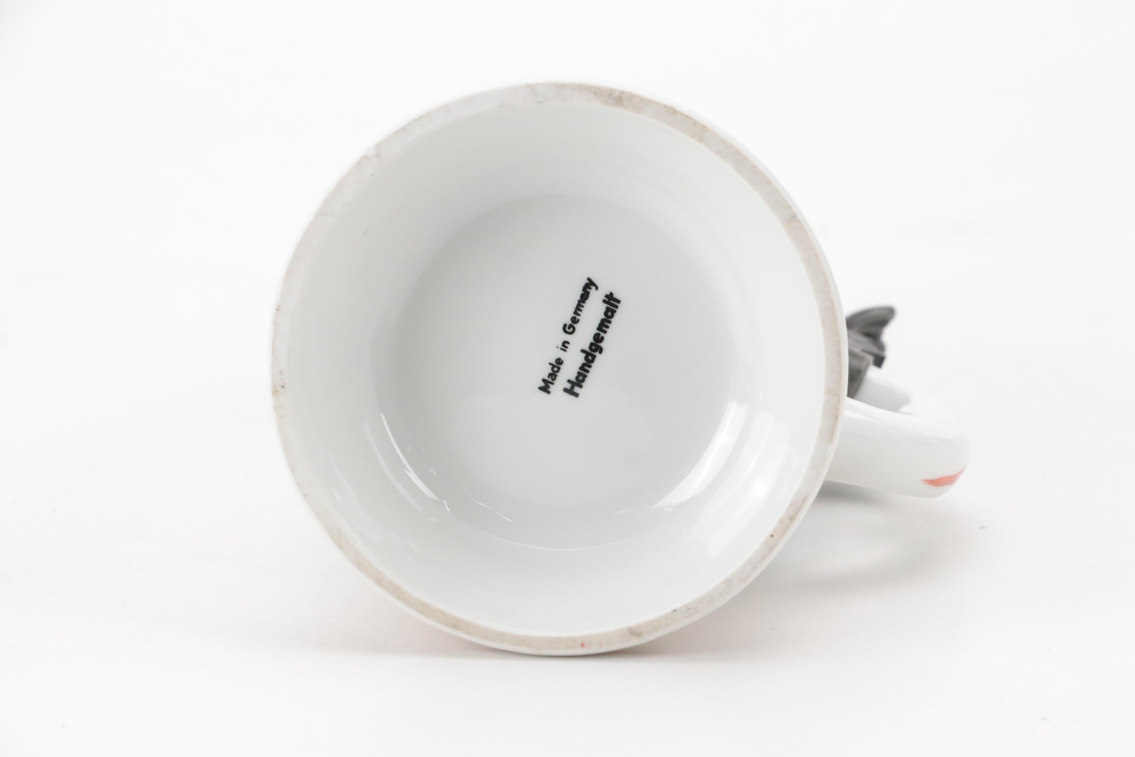 German Handgemalt Ceramic Lidded Beer Stein with Lithophane