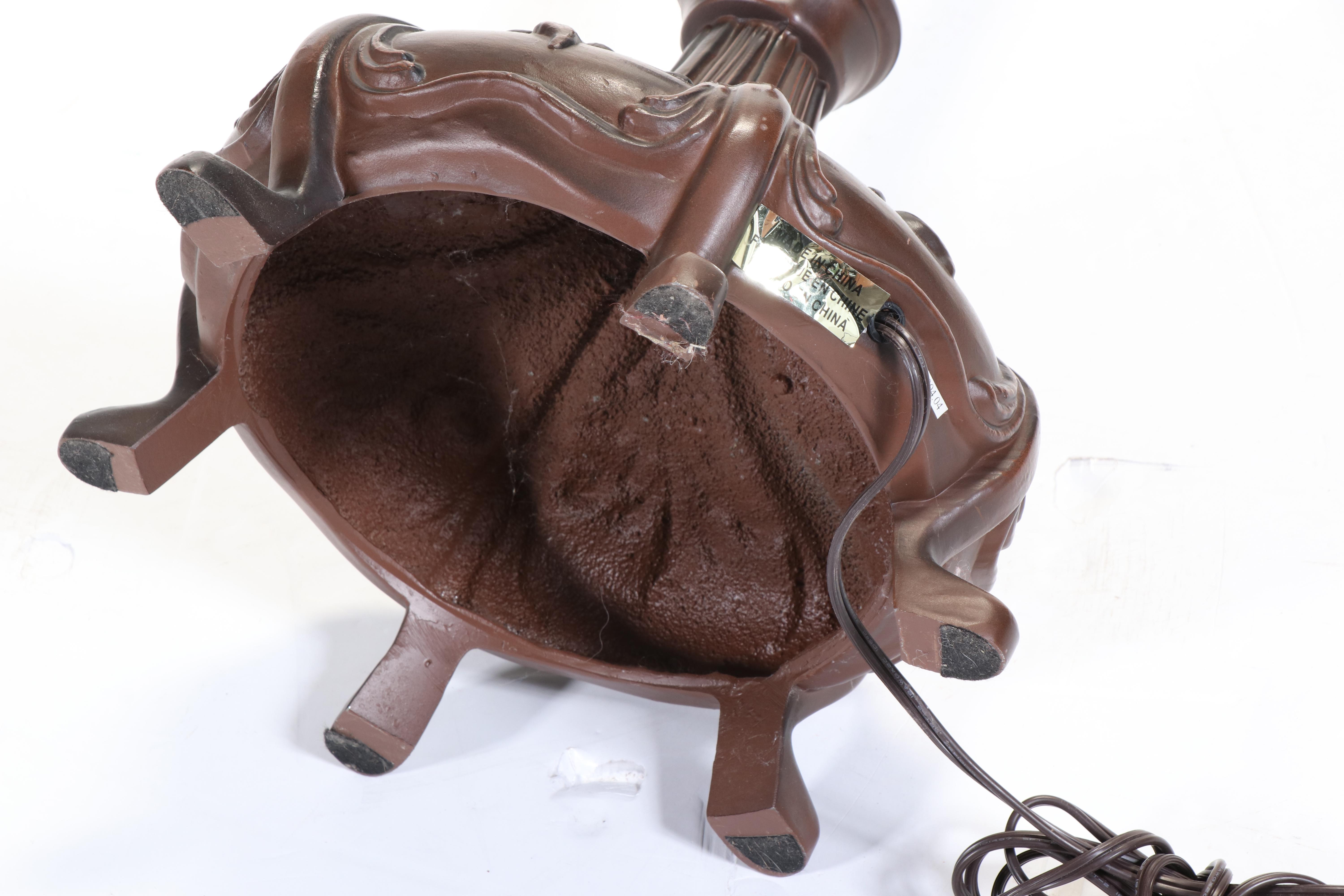 Cast Metal Arts & Crafts Style Metal Floor Lamp with Slag Glass & Jeweled Shade