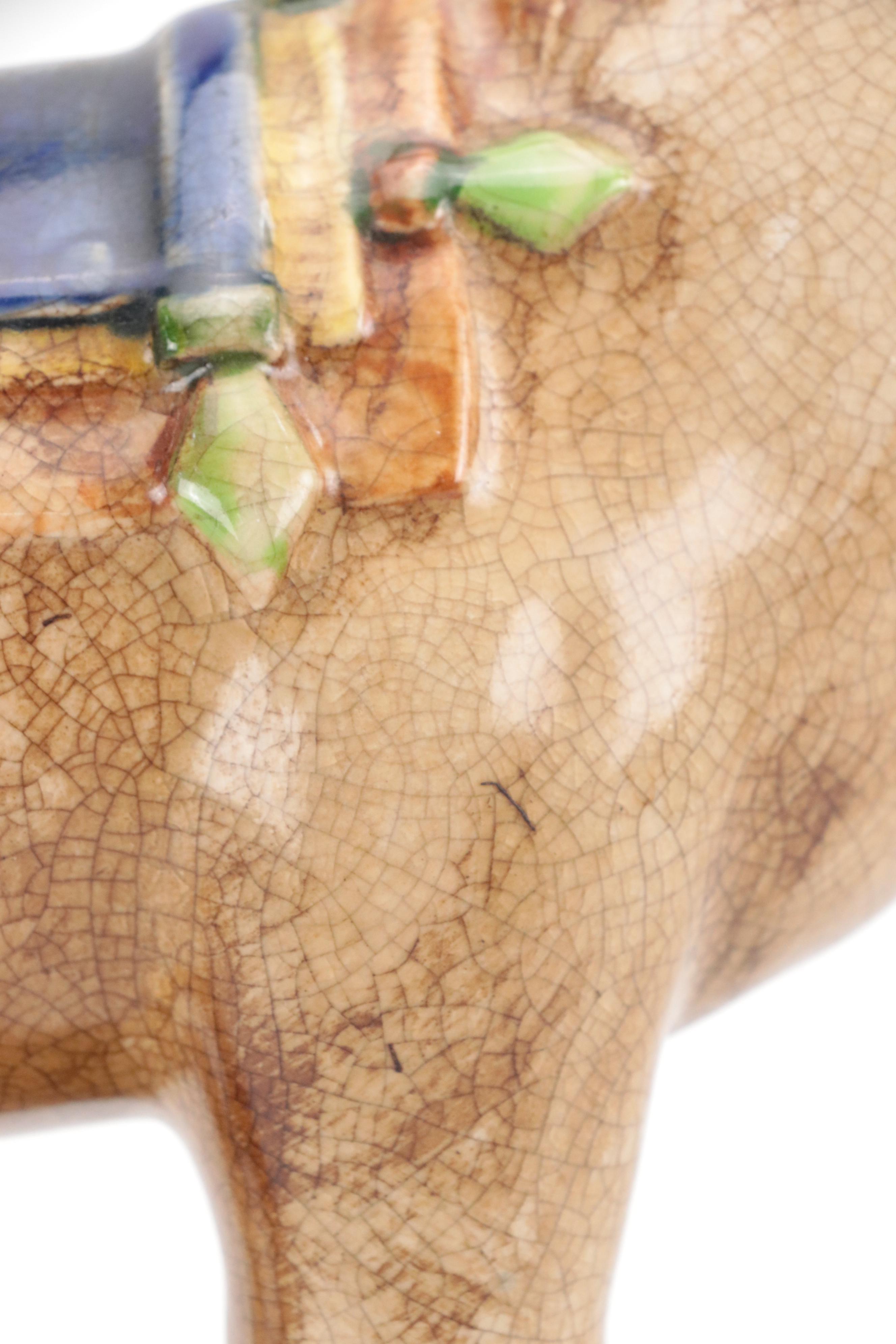 MOP, Bone, and Wood Marquetry Box, Camel Bone and Brass Box, and Ceramic Horse