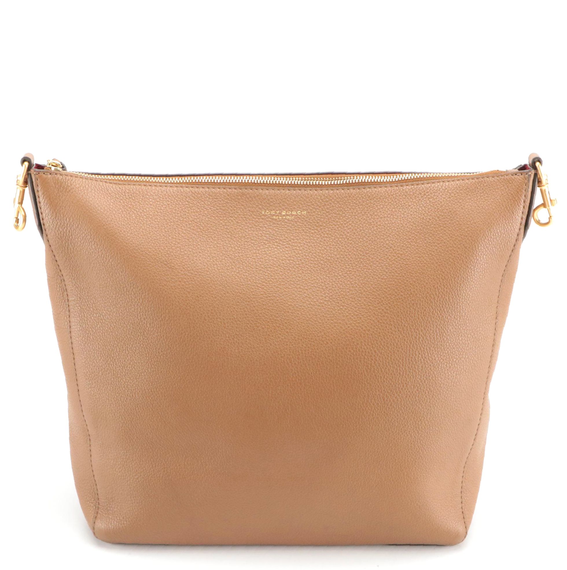 Tory Burch Caramel Brown Leather Zip-Top Tote Bag