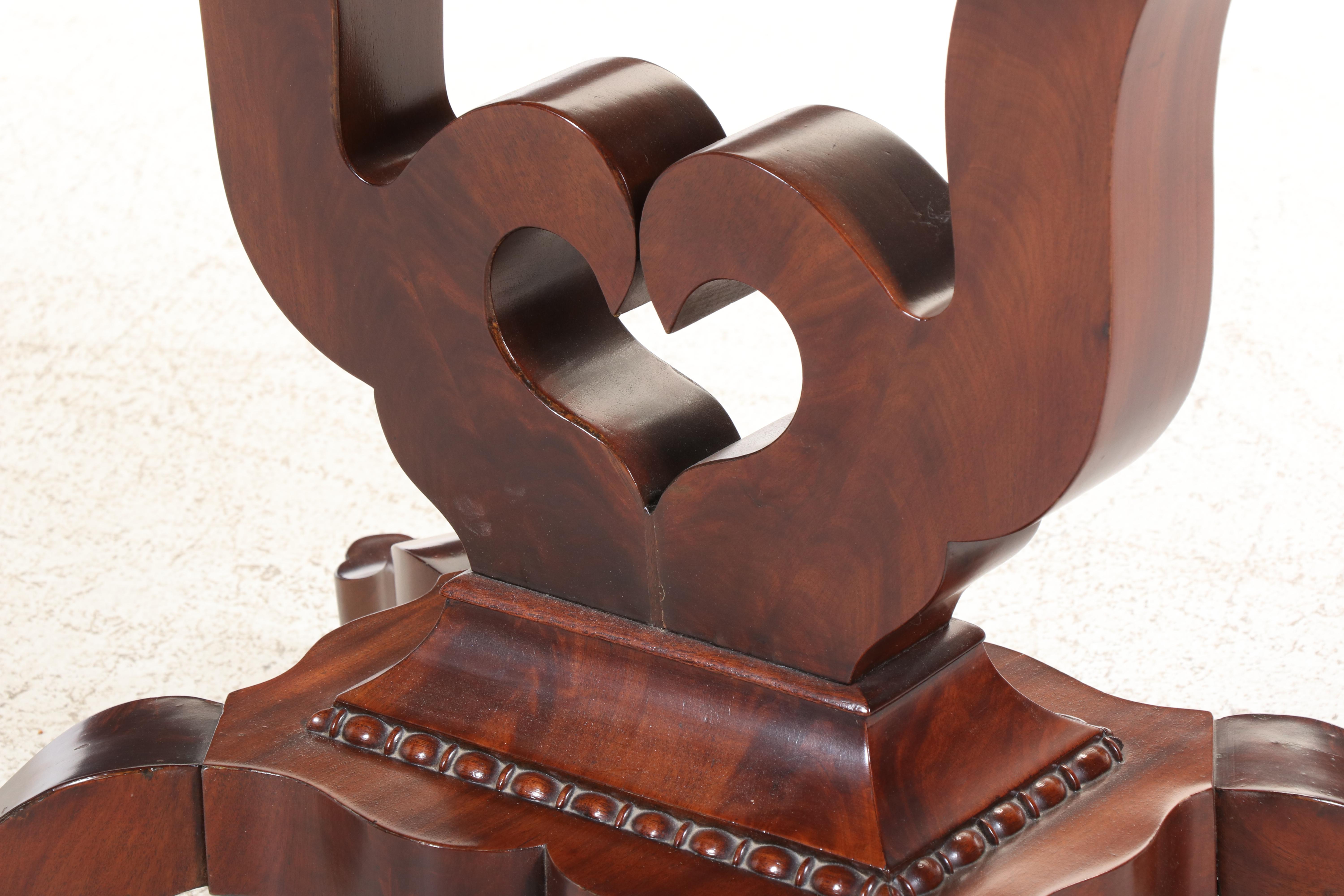 American Empire Flame Mahogany and Marble Top Parlor Table, Mid-19th Century