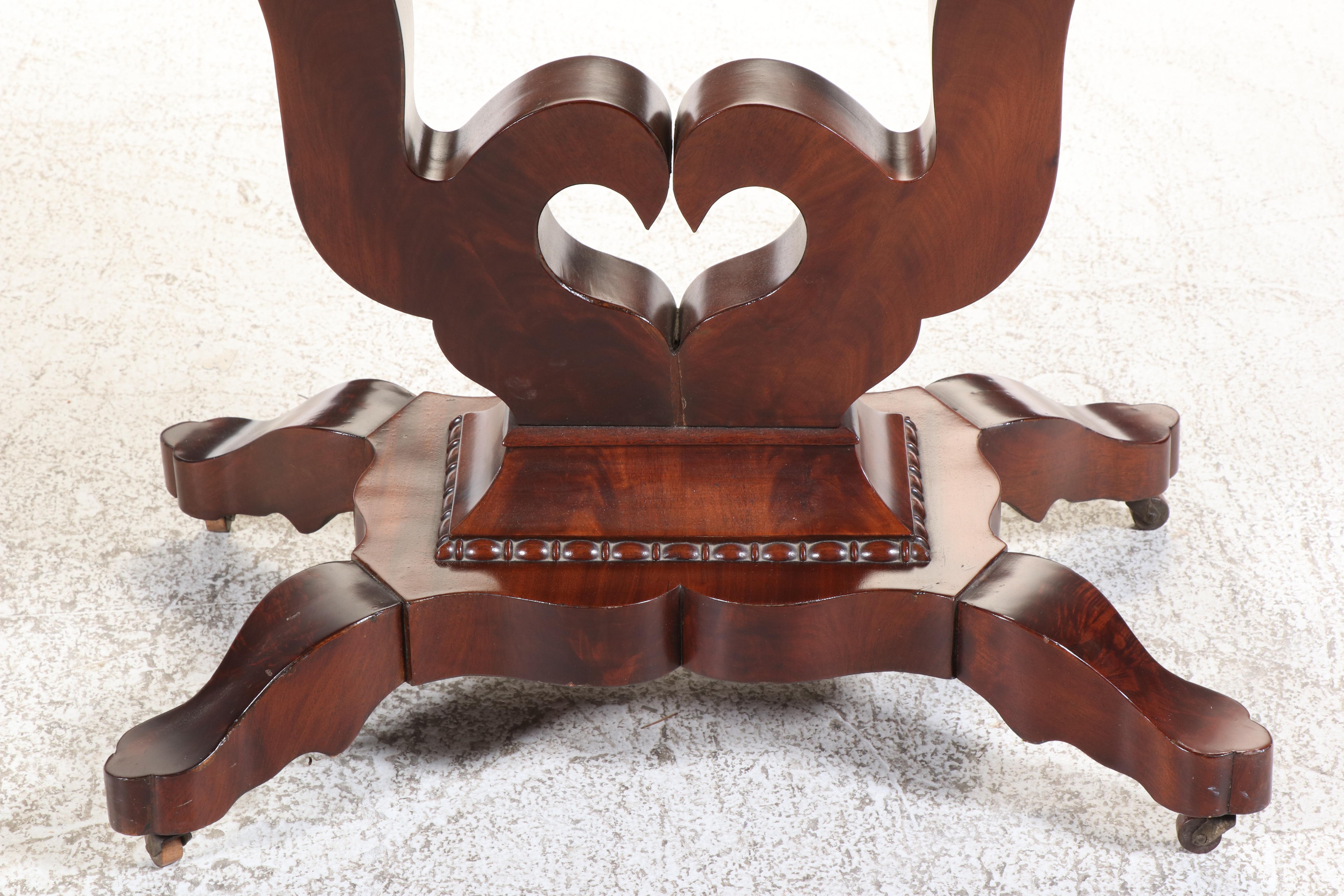 American Empire Flame Mahogany and Marble Top Parlor Table, Mid-19th Century