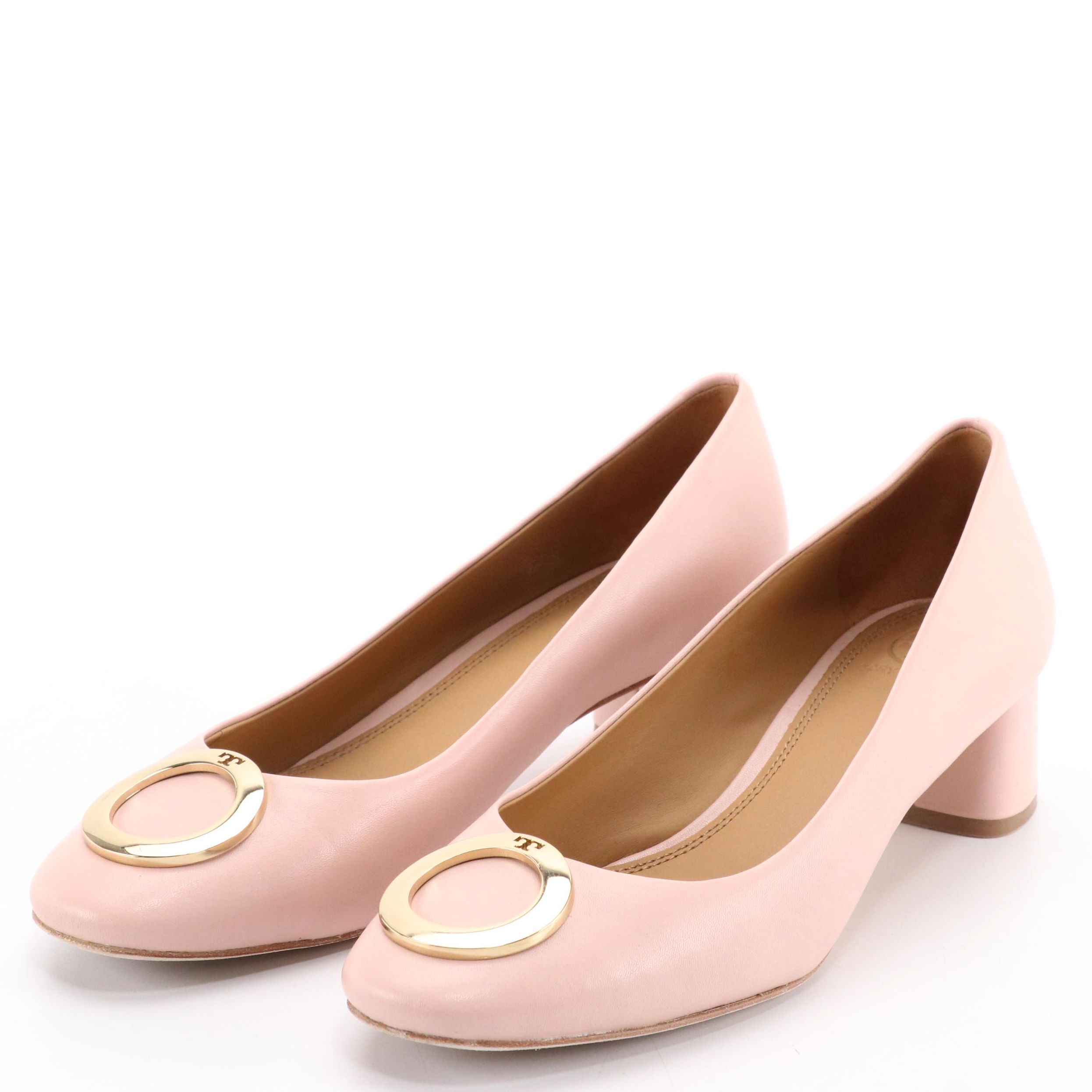 Tory Burch Caterina 45 MM Nappa Leather Pumps in Sea Shell Pink with Box