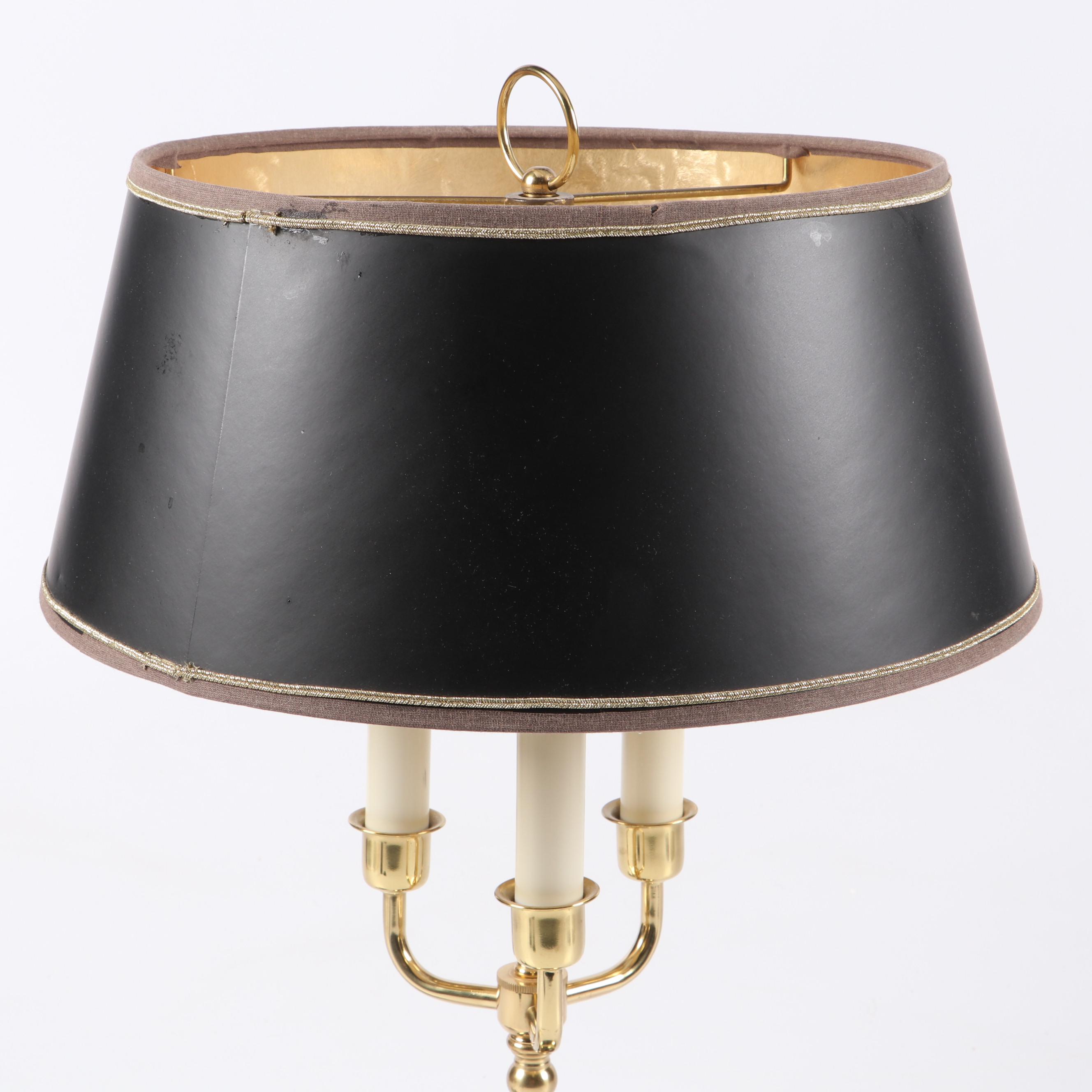 Marble and Lacquered Brass Candelabra Table Lamp with Paper Shade