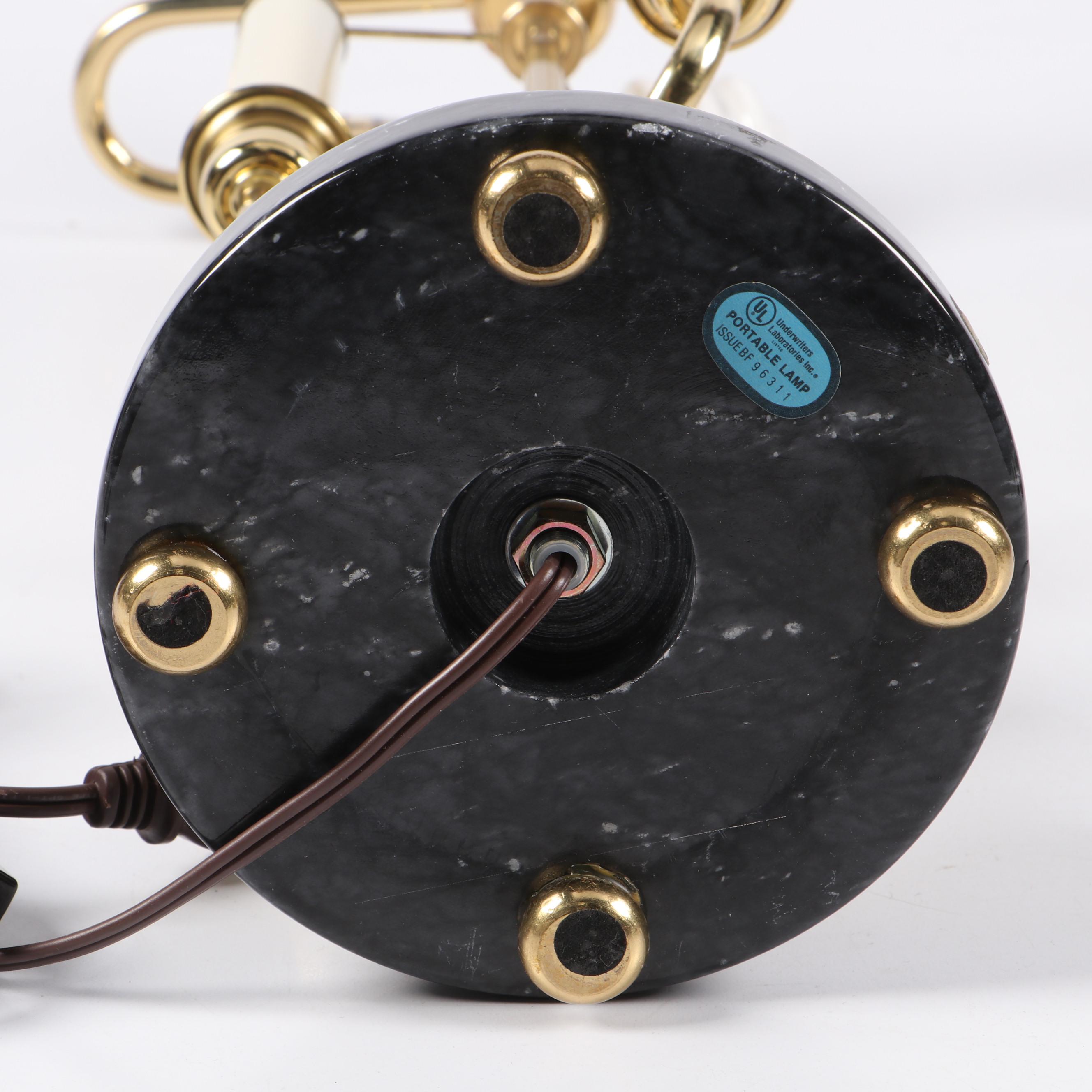 Marble and Lacquered Brass Candelabra Table Lamp with Paper Shade