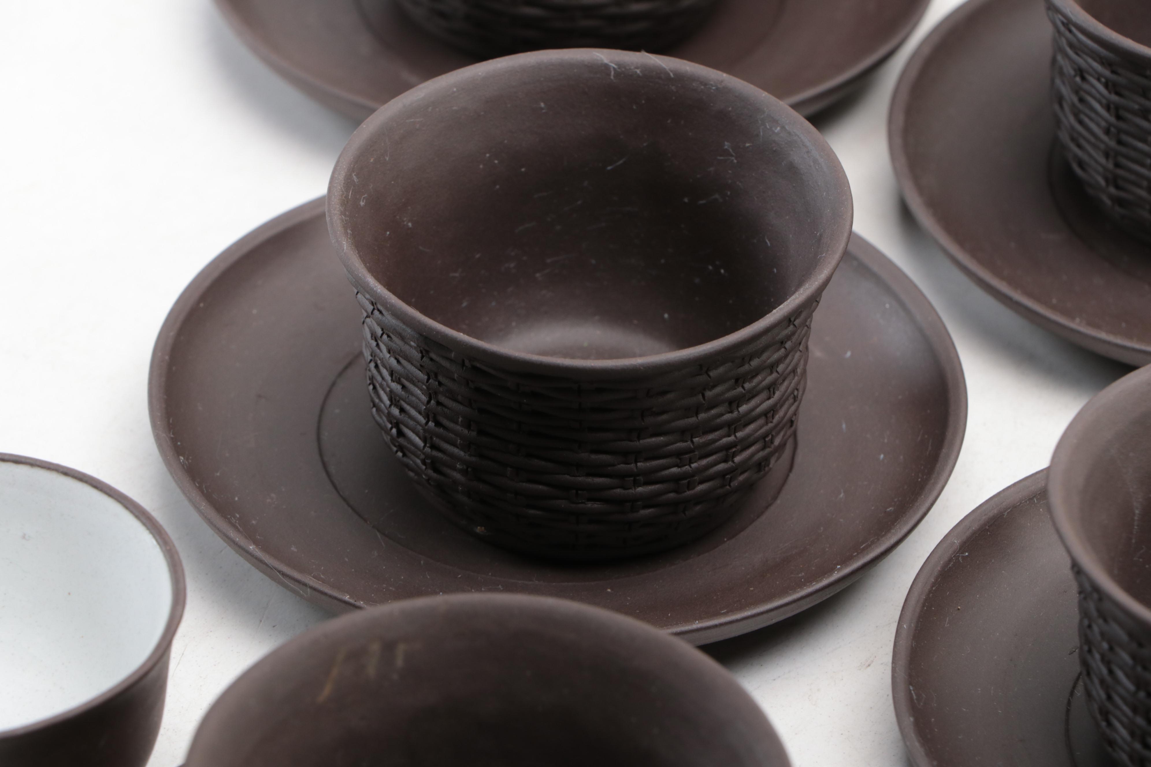 Chinese Yixing Pottery Basketweave Tea Set with Presentation Box