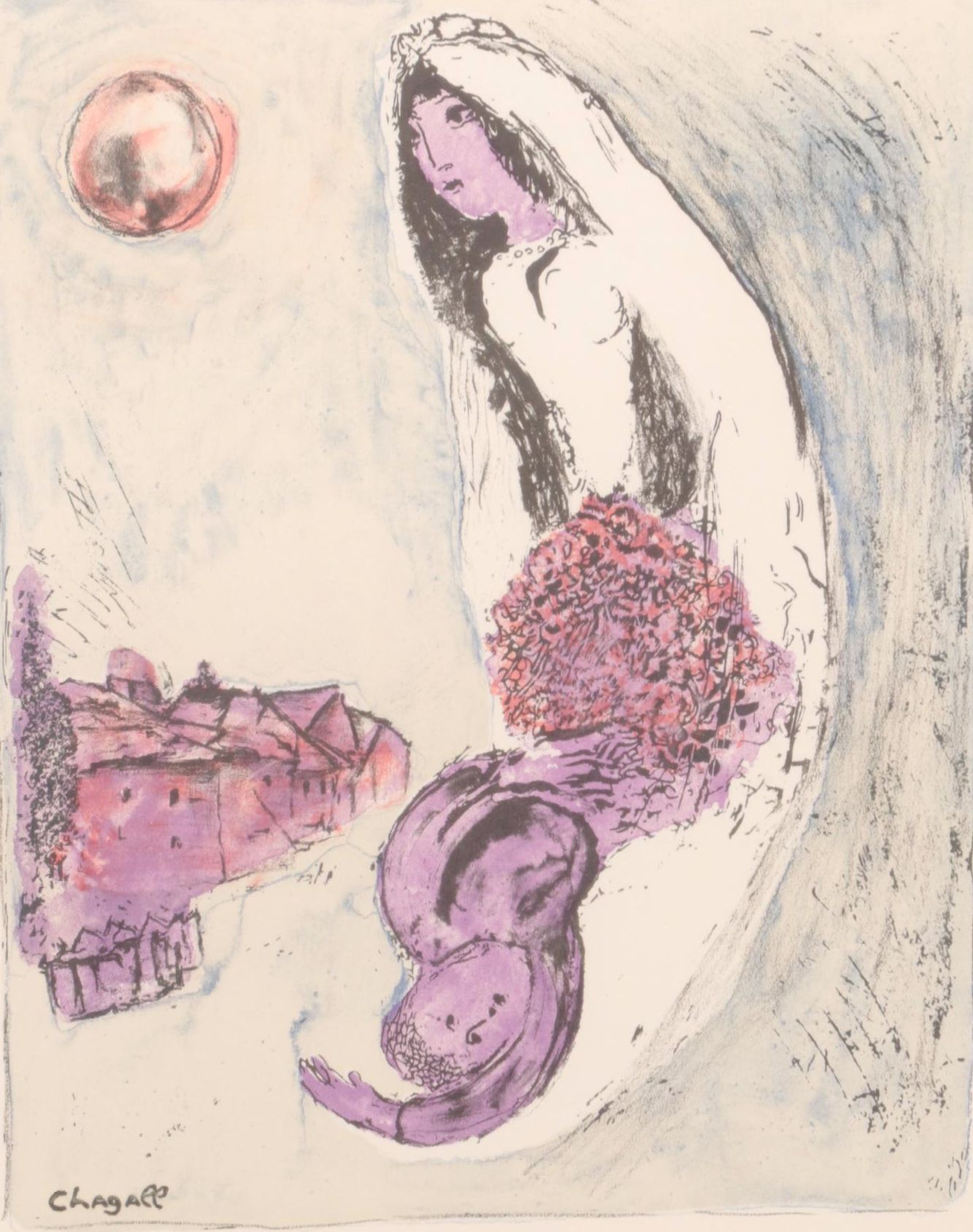 Marc Chagall Color Lithograph "The Bride"