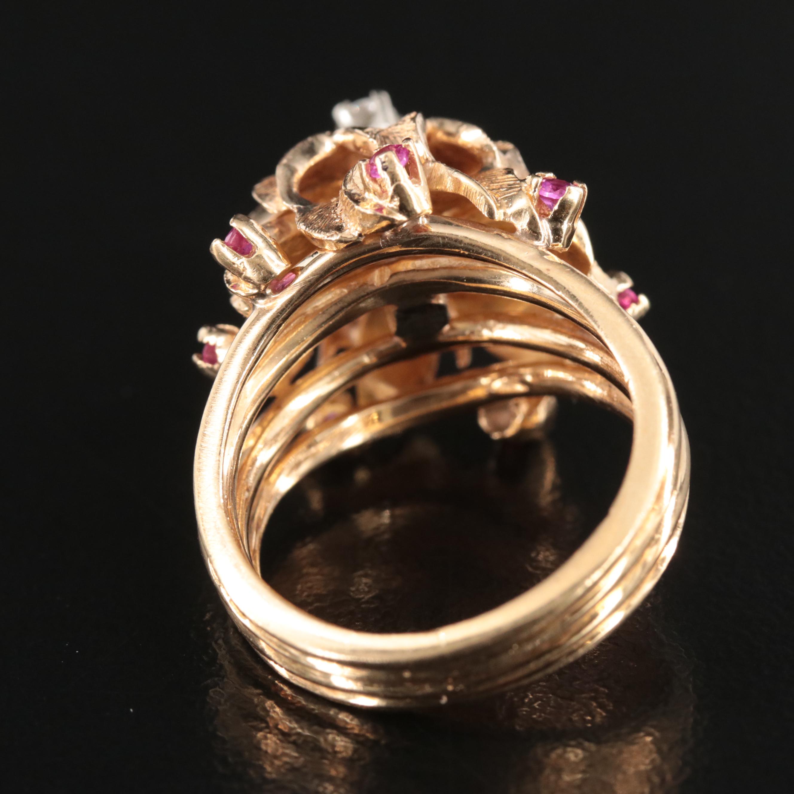 Vintage 18K Diamond and Ruby Flower Ring