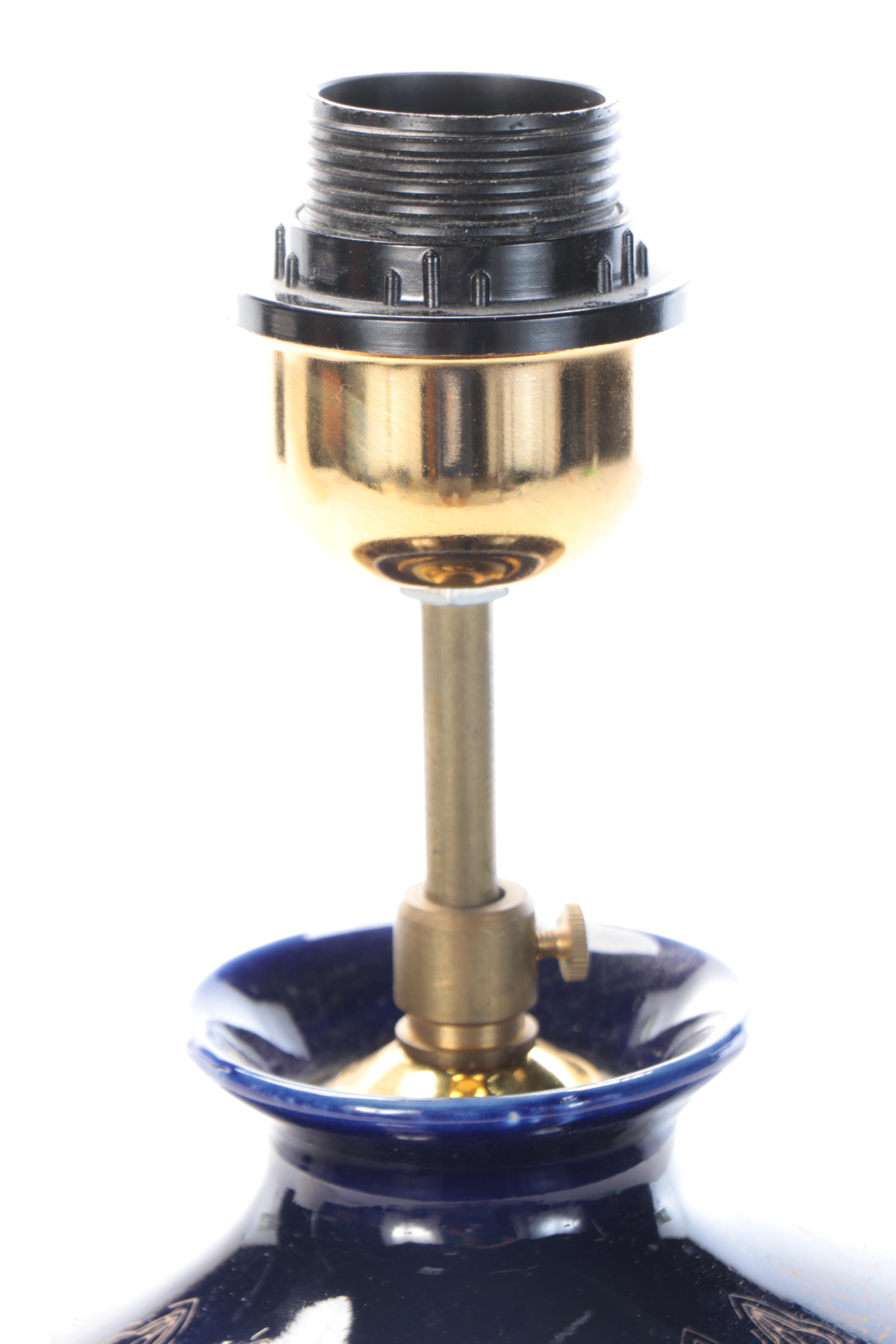 Chinese Cobalt and Gilt Ceramic Urn Table Lamp with Fishbowl Planter