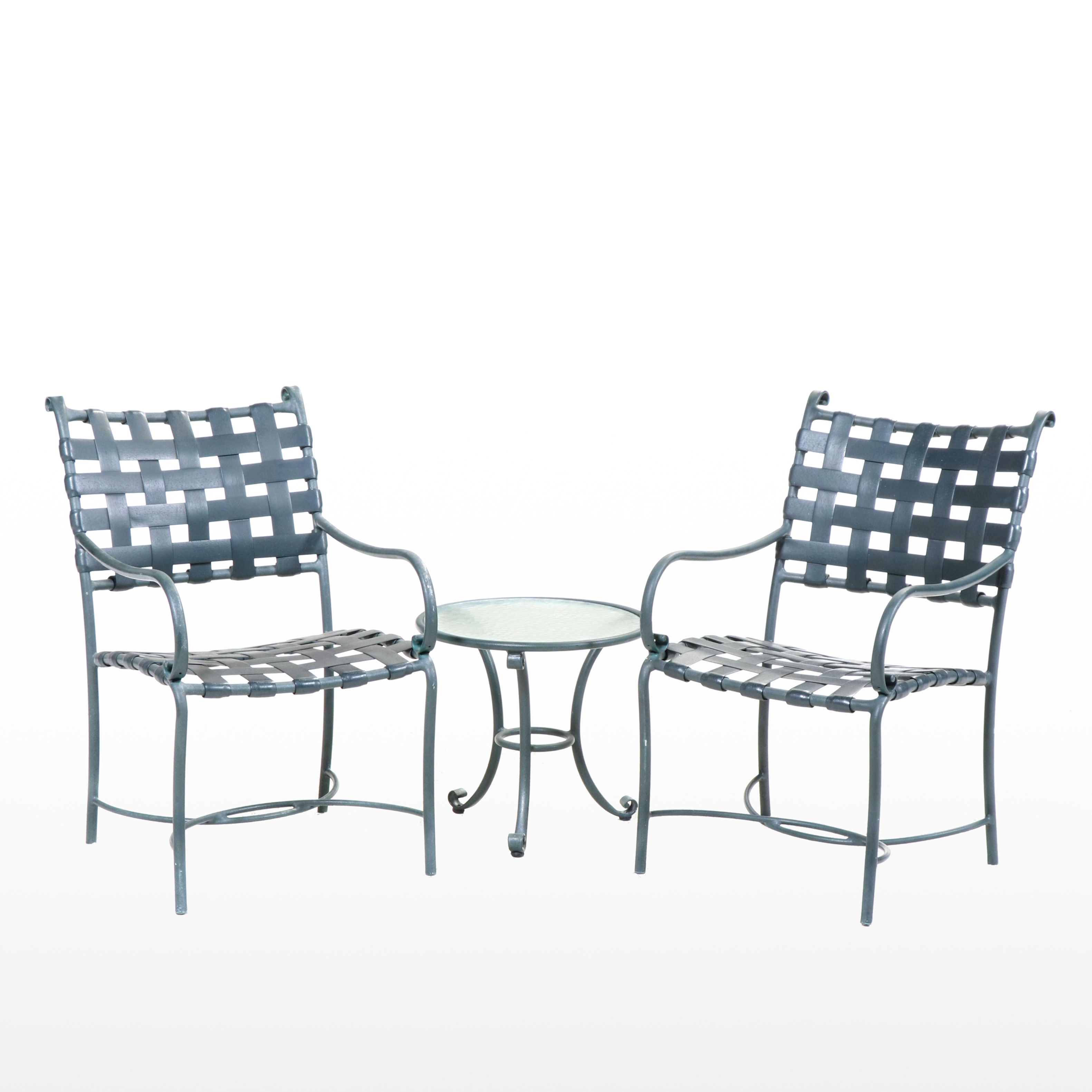 Brown Jordan "Roma" Patio Armchairs with Glass-Topped Accent Table