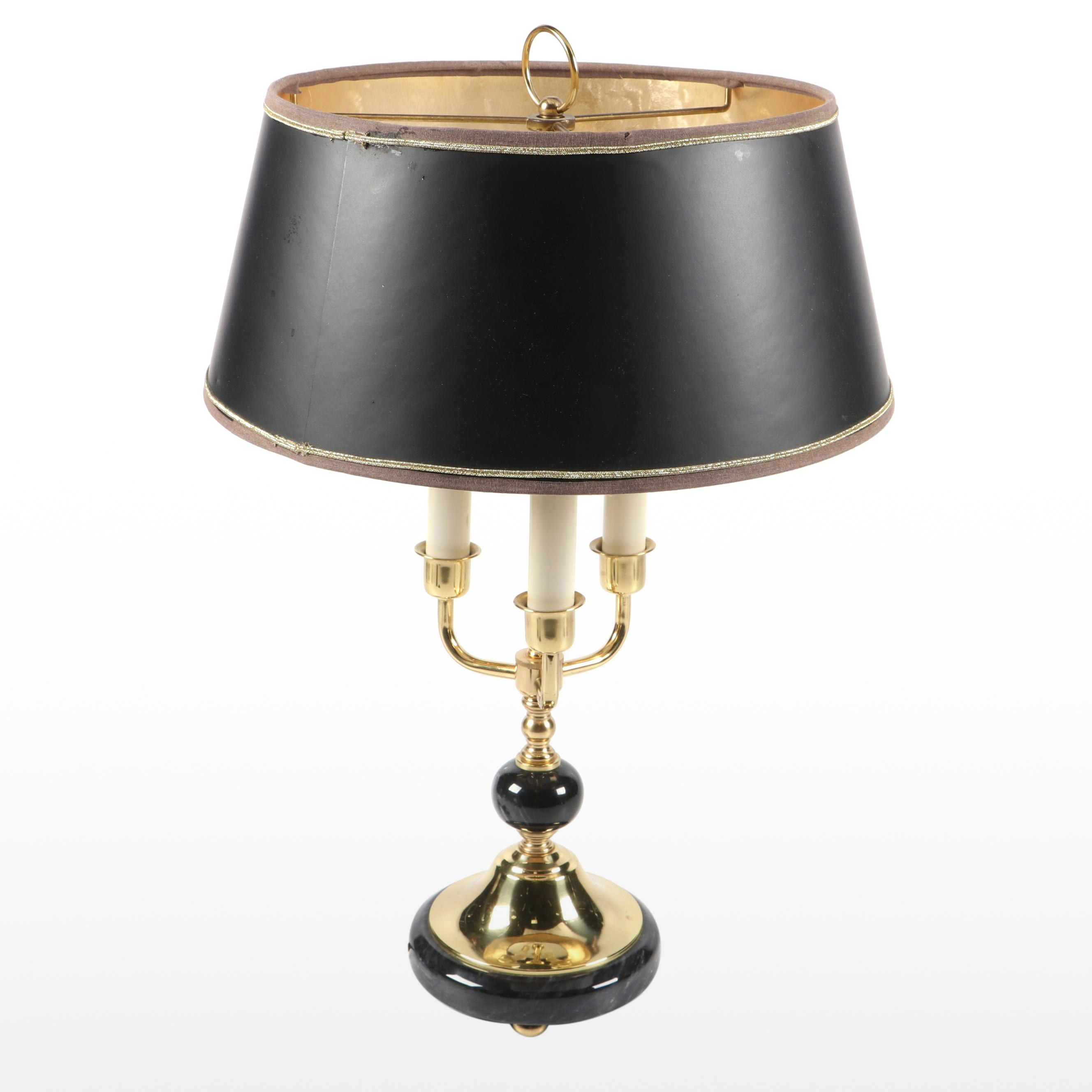 Marble and Lacquered Brass Candelabra Table Lamp with Paper Shade