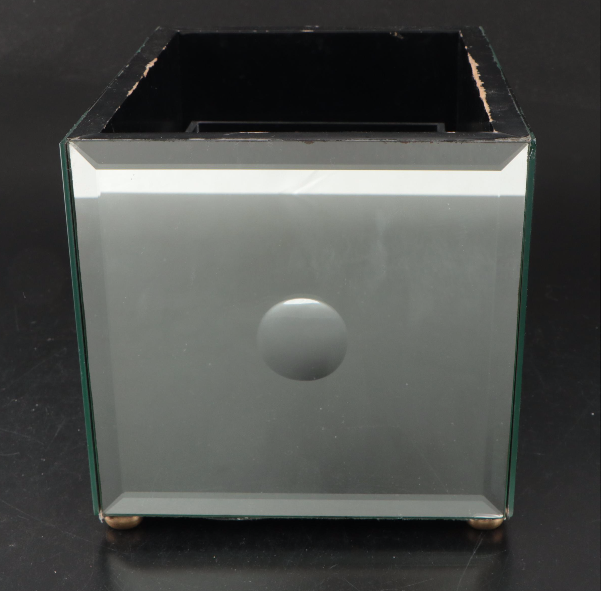 Mirrored Wood and Glass Planter Box with Insert, Contemporary