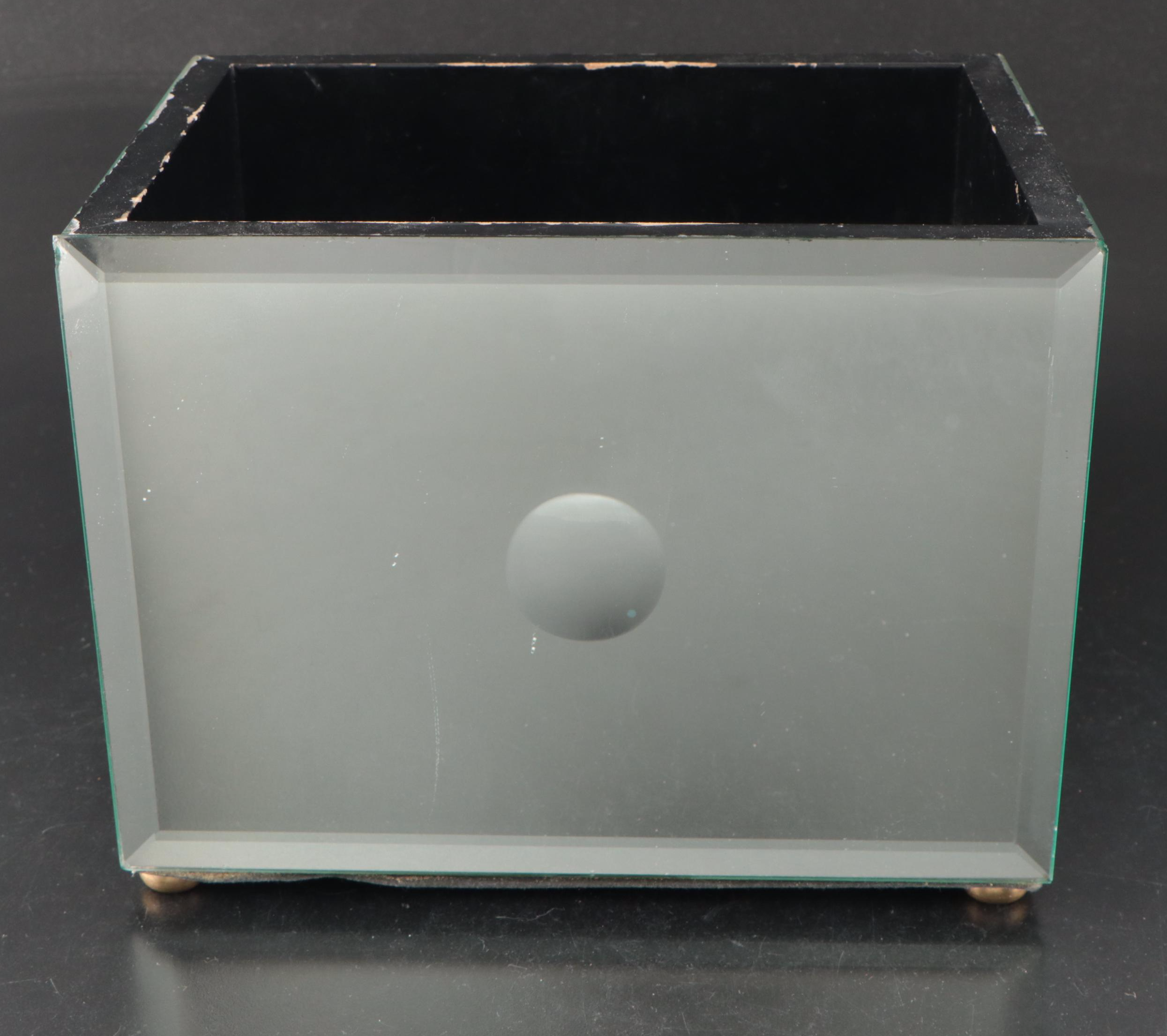 Mirrored Wood and Glass Planter Box with Insert, Contemporary