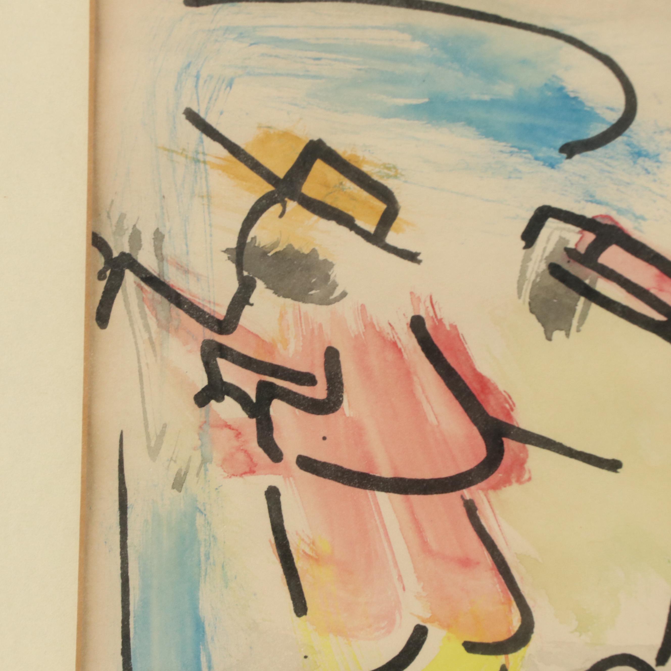 Ink and Watercolor Drawing of Vaudeville Banjo Performers