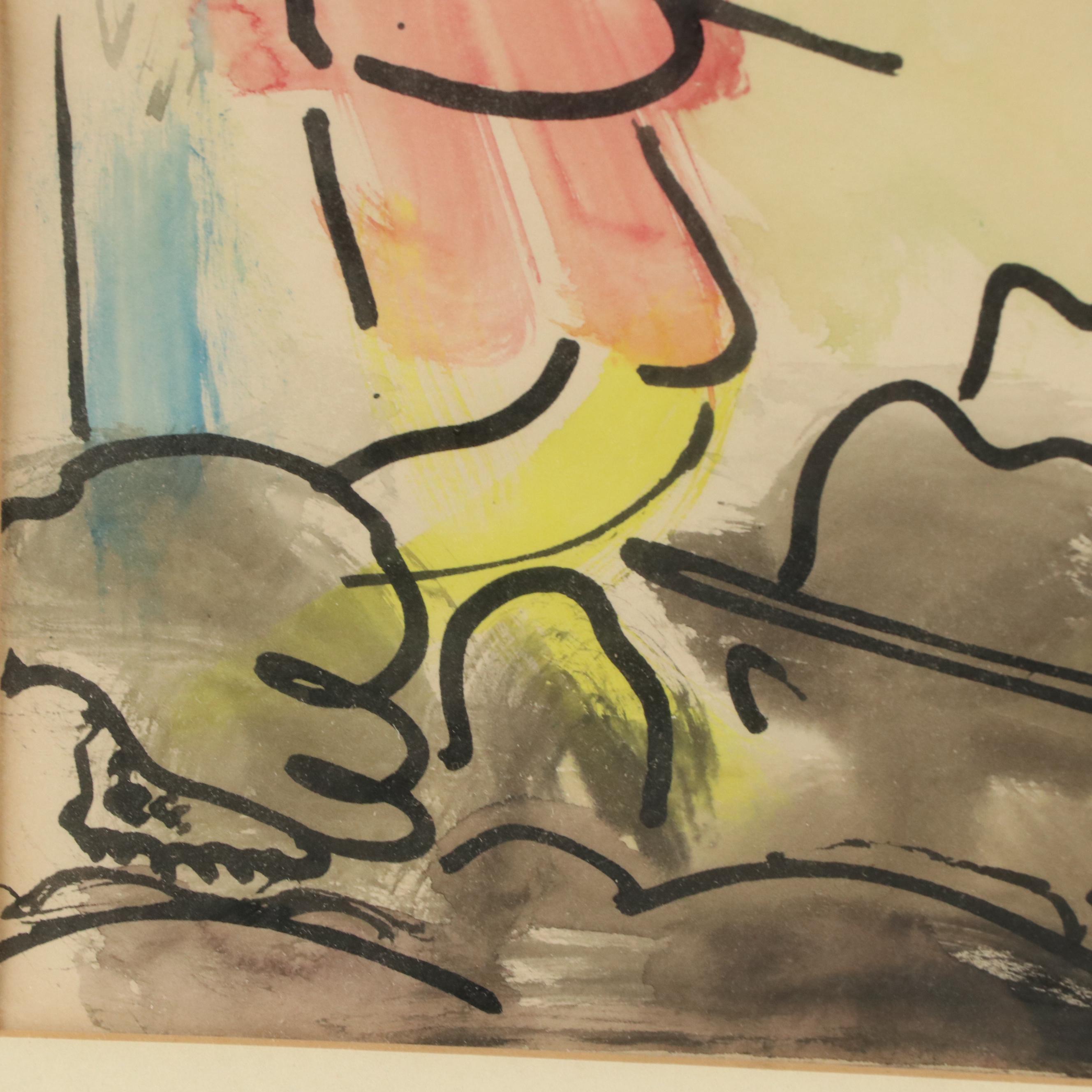 Ink and Watercolor Drawing of Vaudeville Banjo Performers