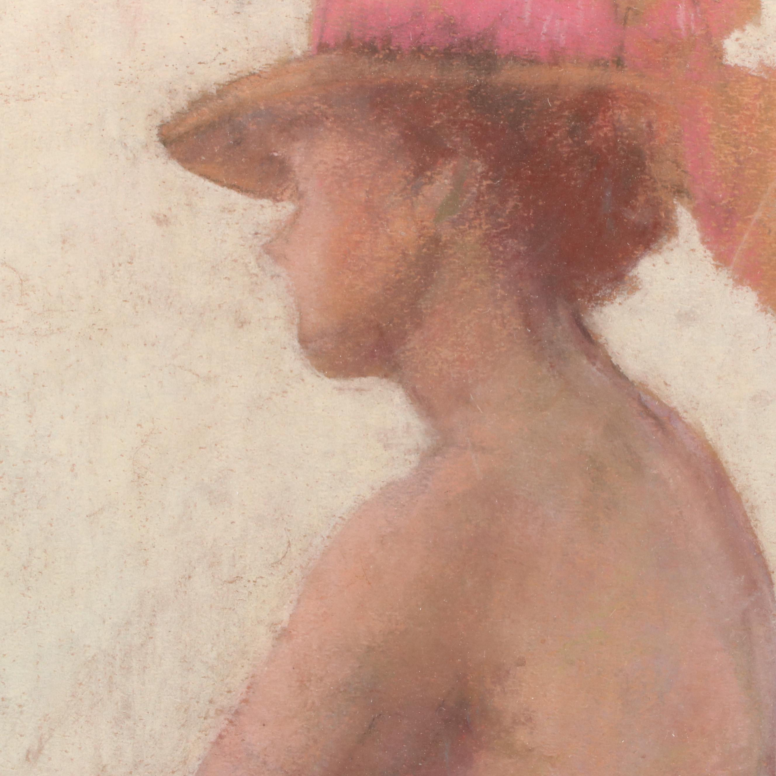 Madlyn Woolwich Pastel Figure Drawing of Seated Female Nude in Hat