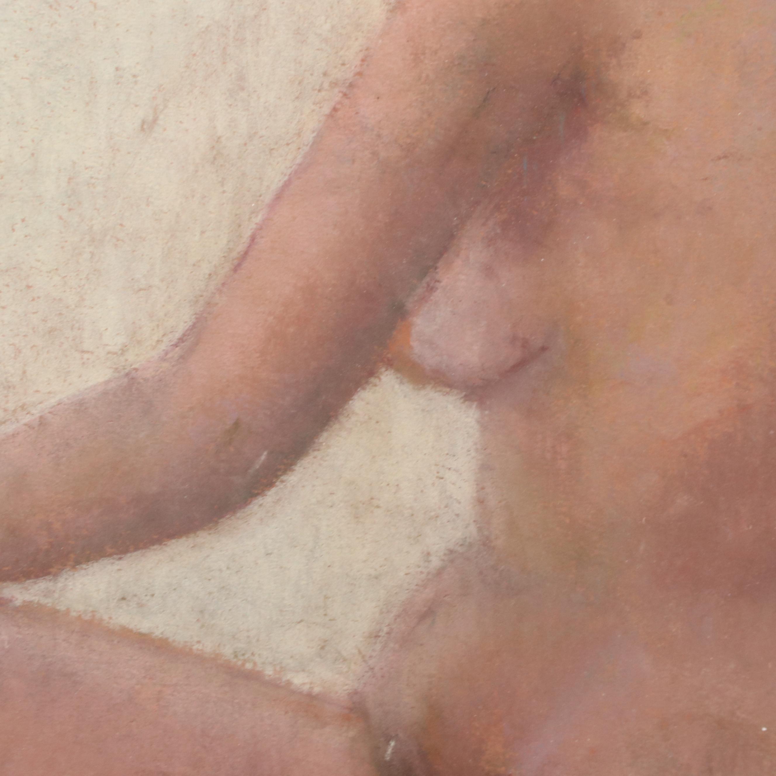 Madlyn Woolwich Pastel Figure Drawing of Seated Female Nude in Hat