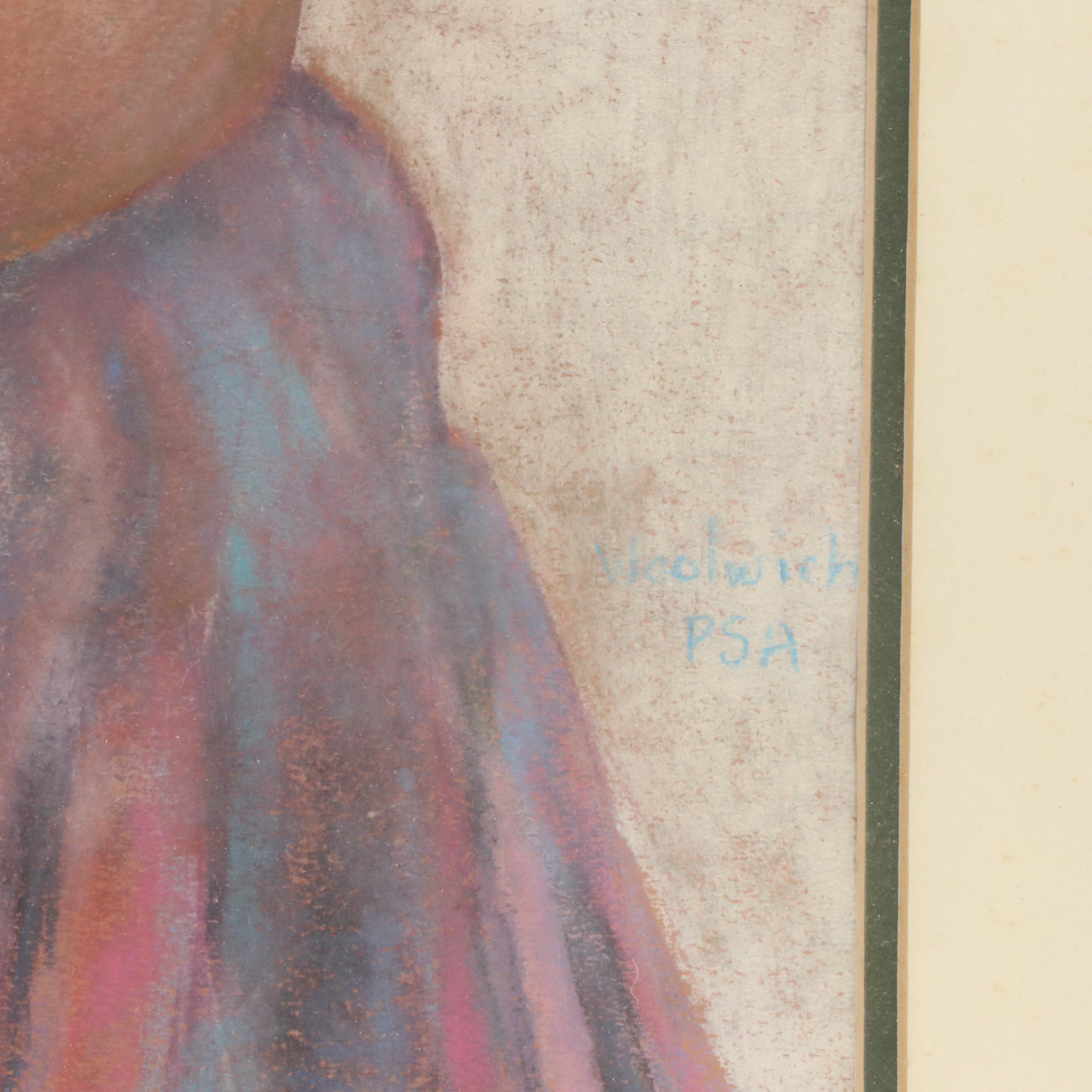 Madlyn Woolwich Pastel Figure Drawing of Seated Female Nude in Hat