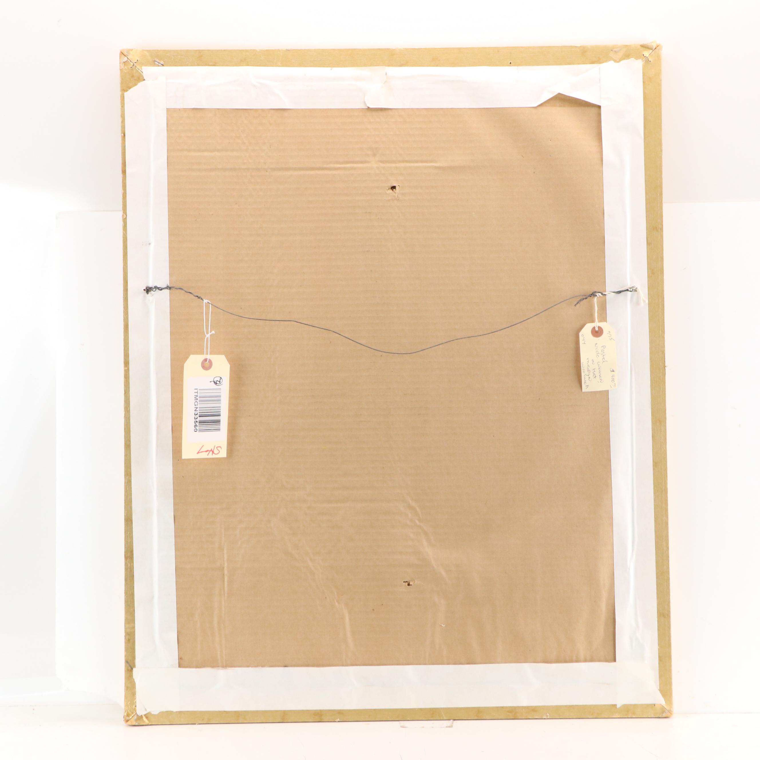 Madlyn Woolwich Pastel Figure Drawing of Seated Female Nude in Hat