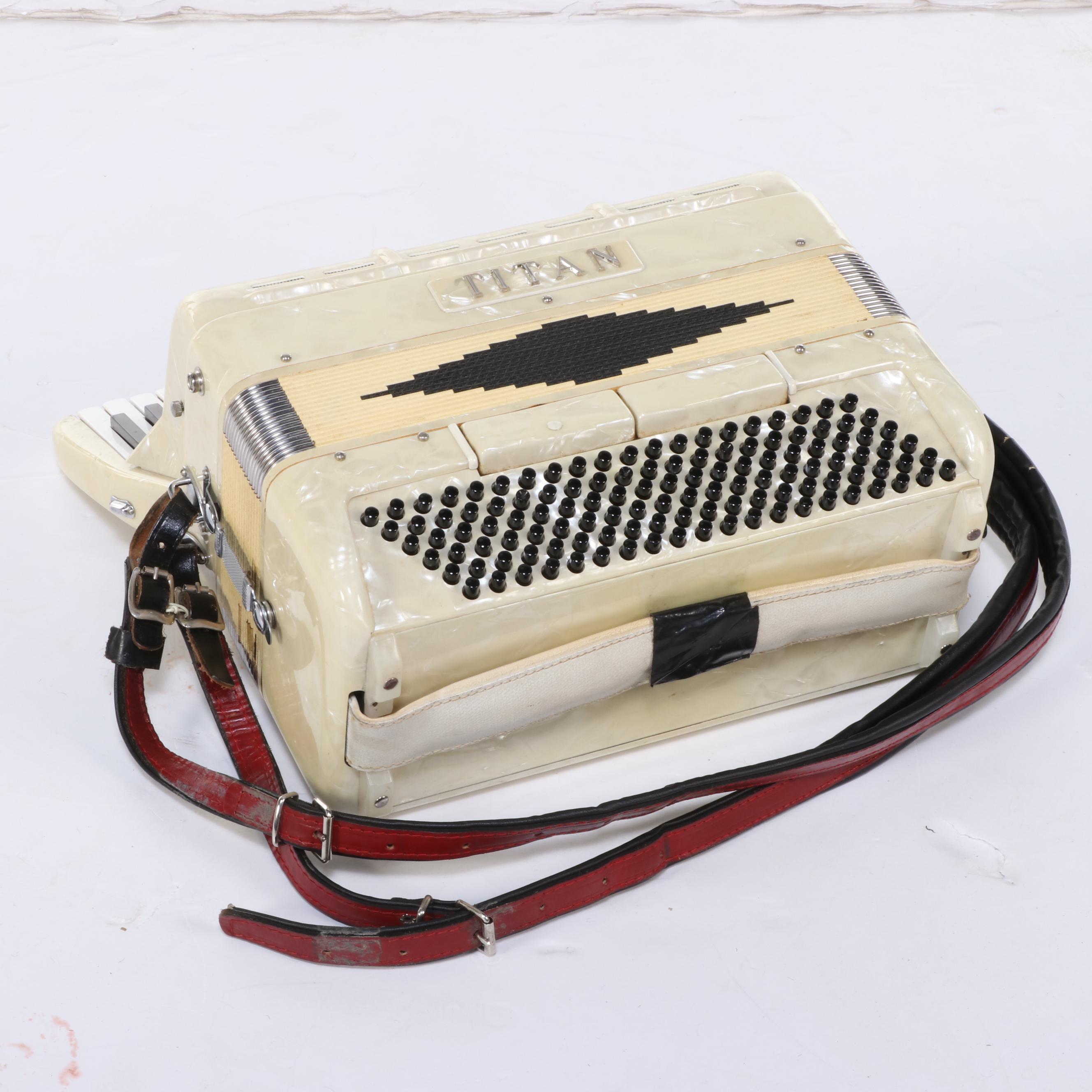 Italian Titano Custom Built Celluloid Piano Accordion with Travel Case