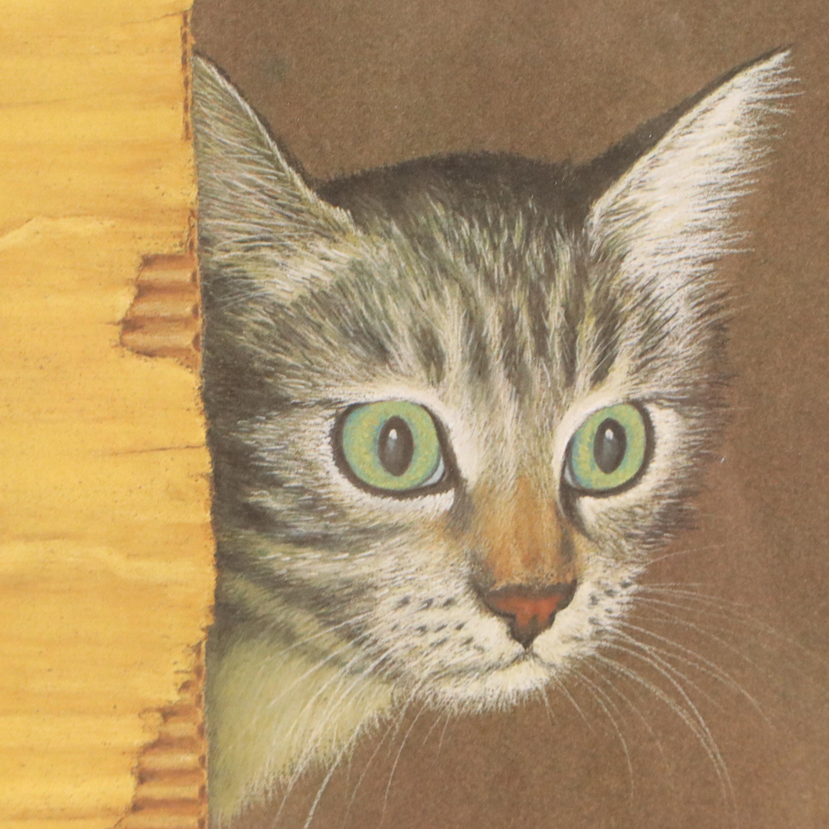 Robert Linskey Offset Print of Cat in Cardboard Box