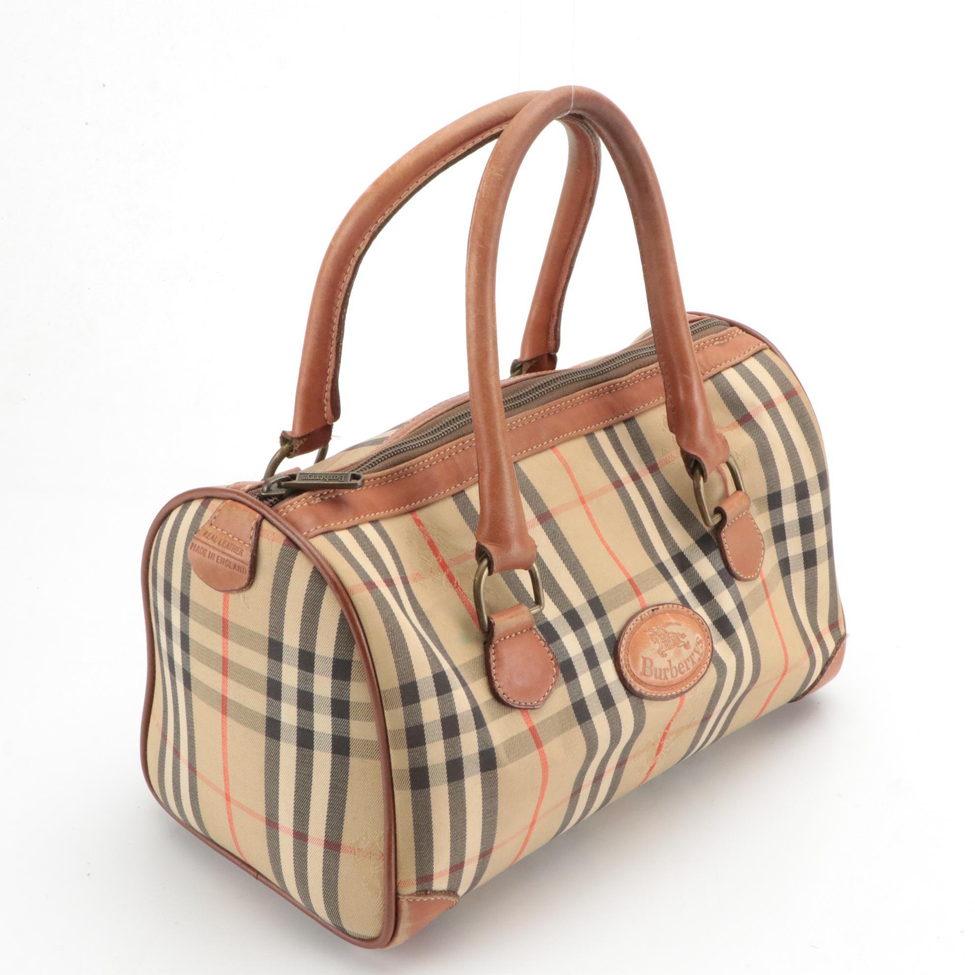 Burberry Small Duffel Bag in Haymarket Check Canvas and Leather