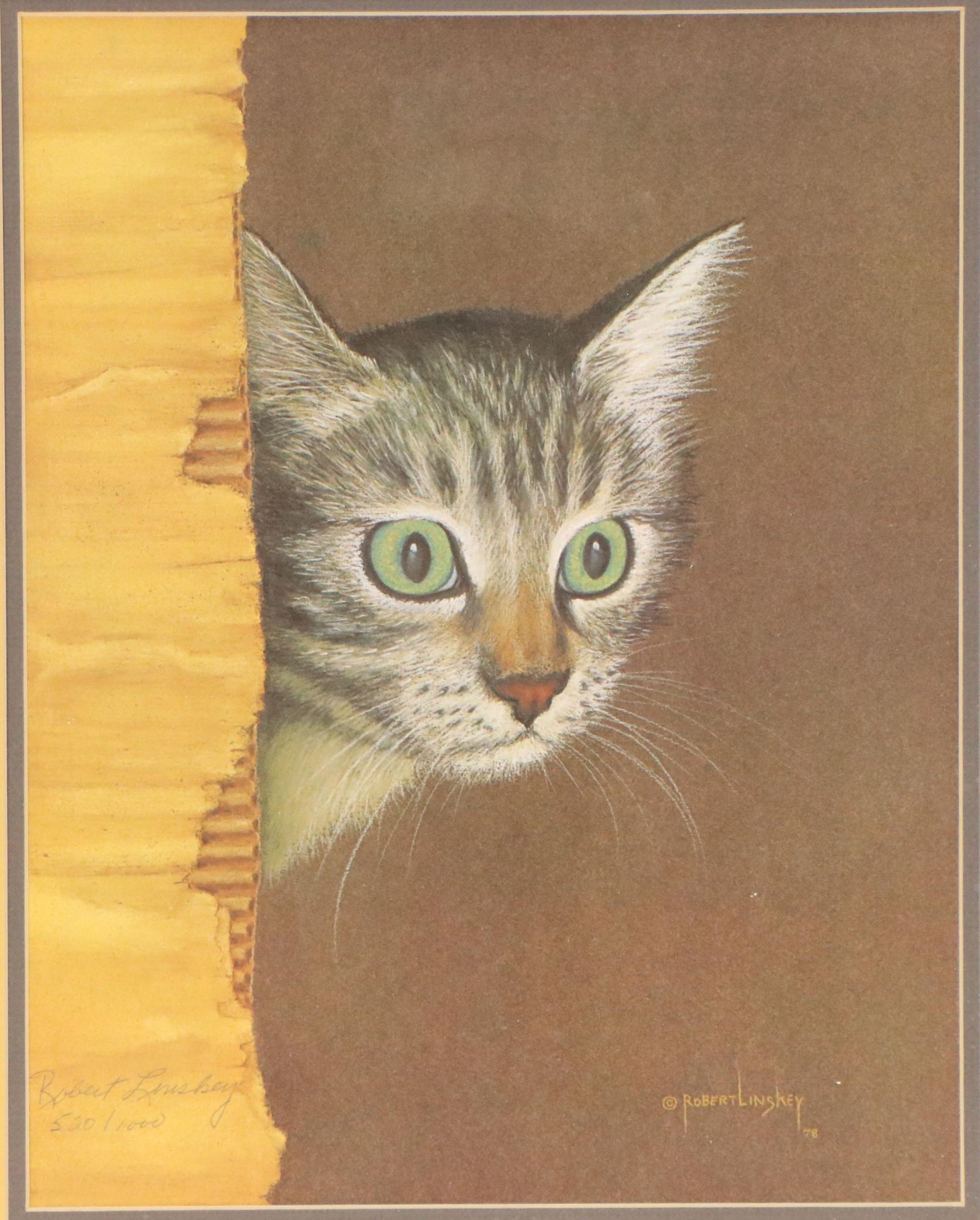 Robert Linskey Offset Print of Cat in Cardboard Box