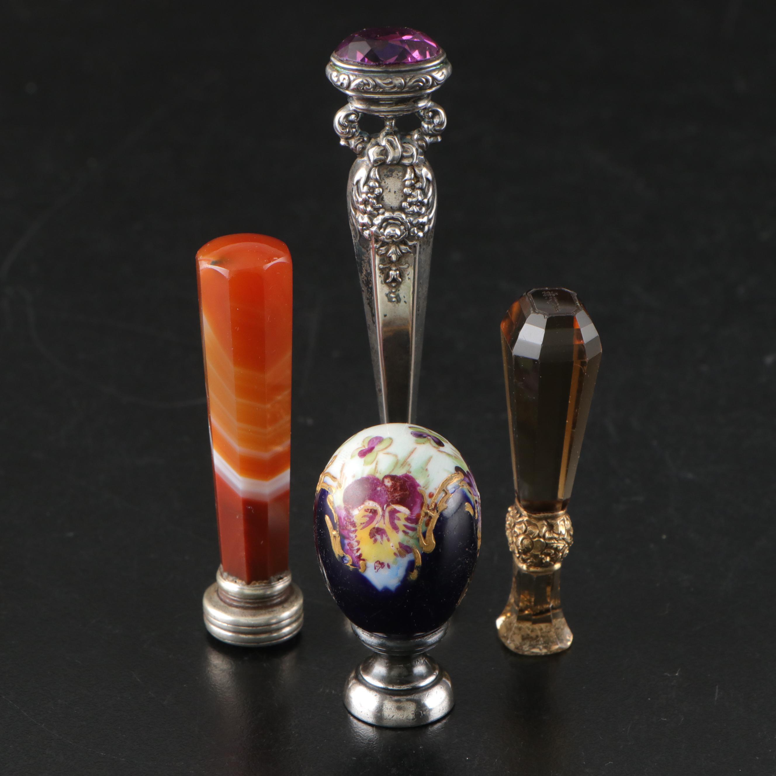 Victorian Foster & Bailey Faceted Glass and Sterling Wax Seal and More Wax Seals