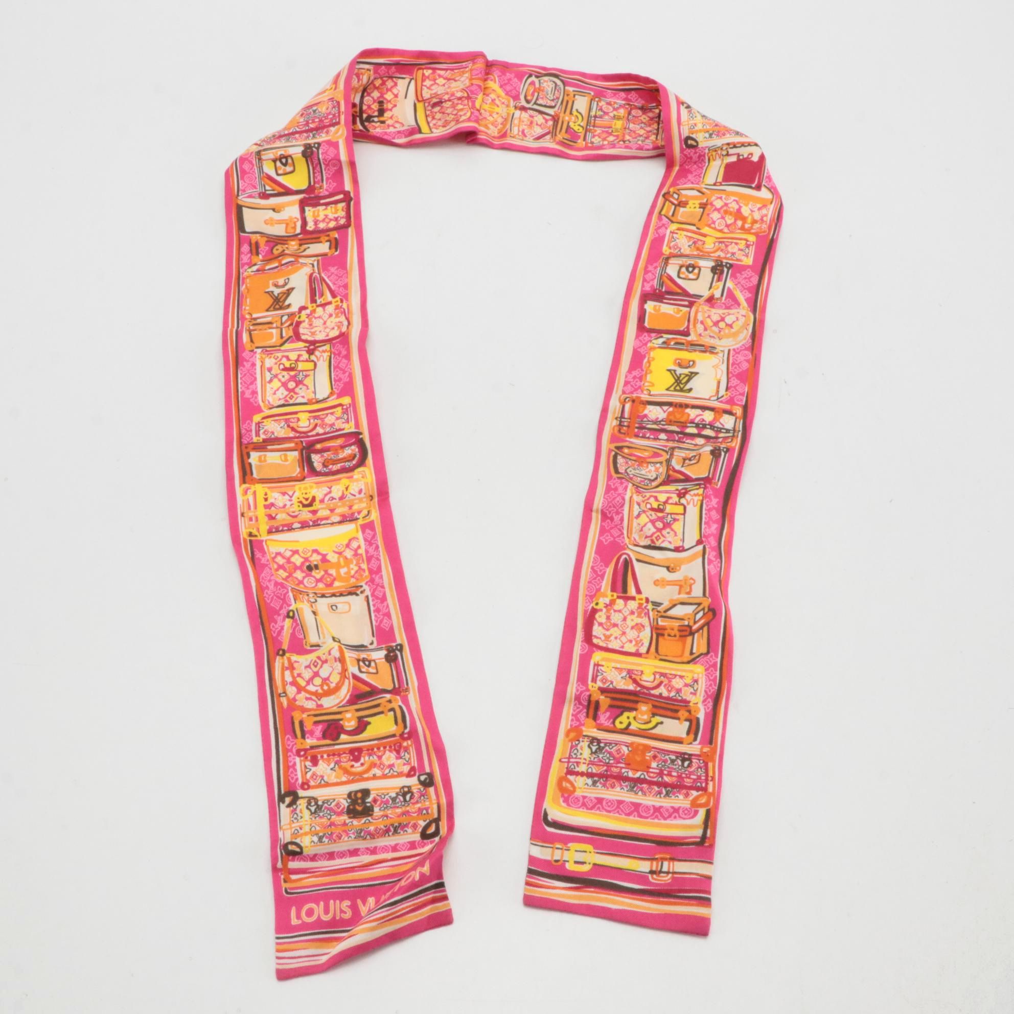 Louis Vuitton Silk Twill Monogram/Trunks Print Bandeau Scarf
