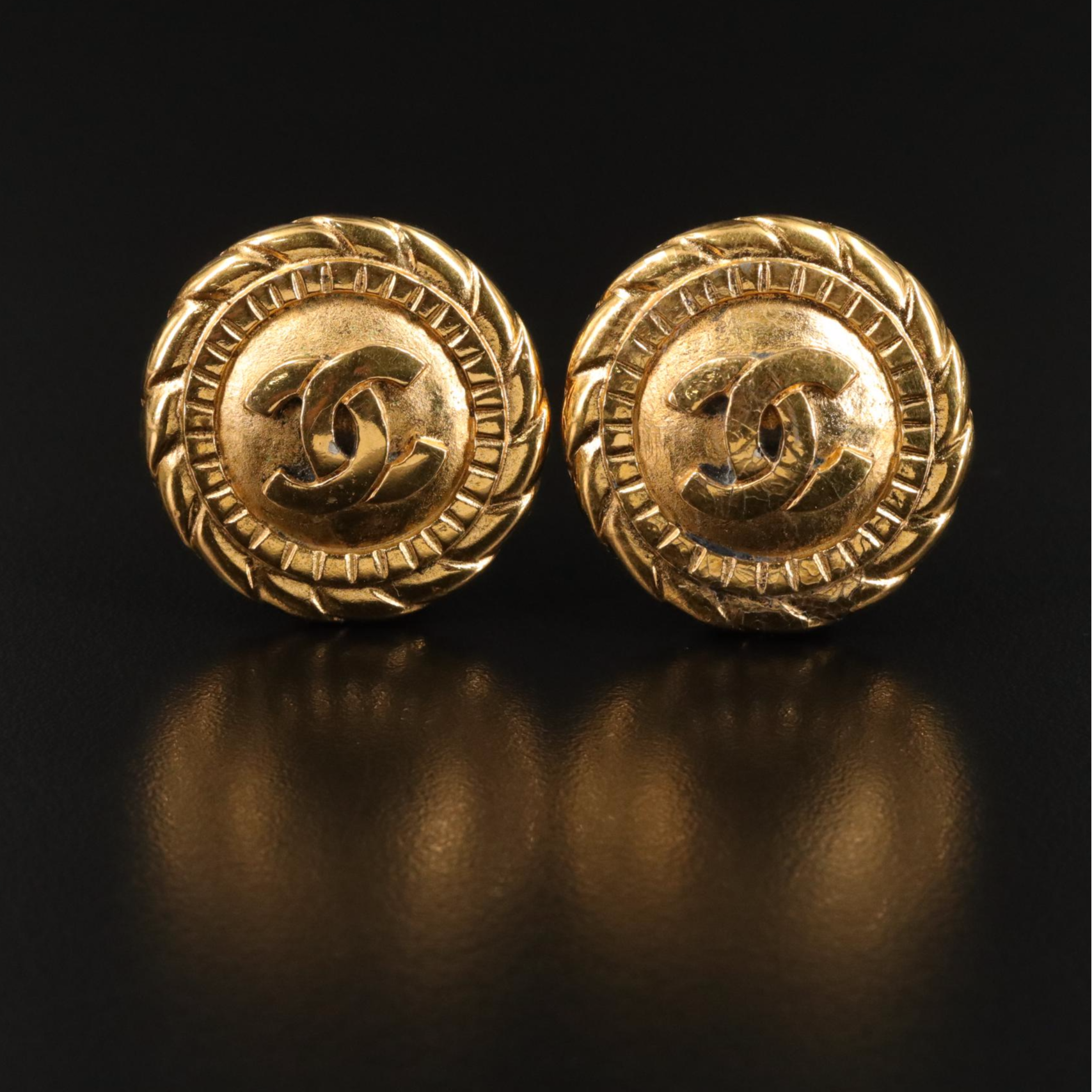 Chanel CC Coco Mark Vintage Button Earrings