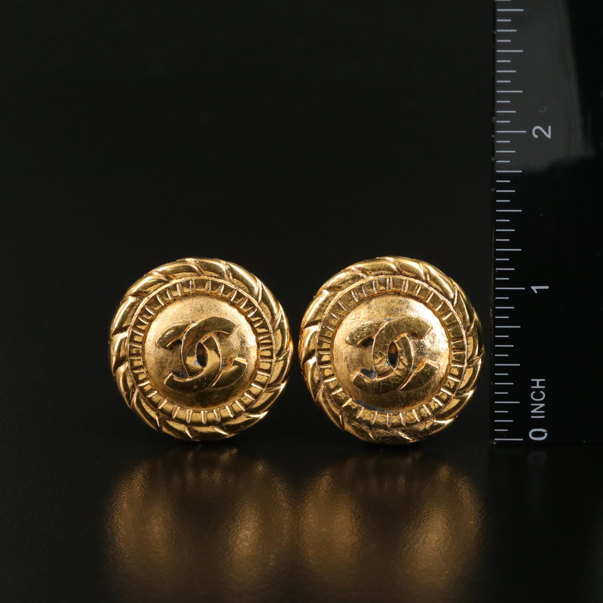 Chanel CC Coco Mark Vintage Button Earrings