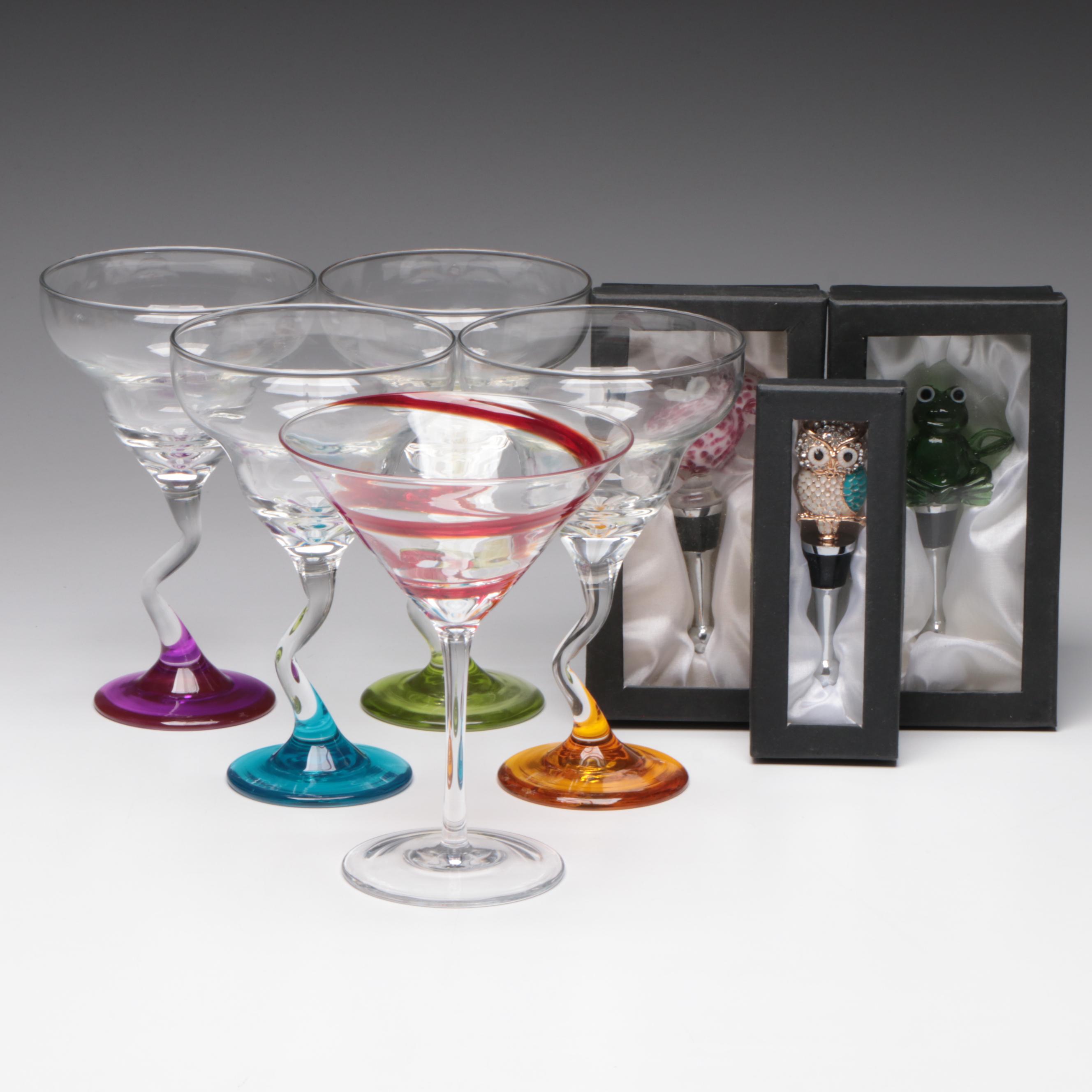 Libbey "Z Stem" Glass Margarita Glasses with Other Glassware and Wine Stoppers