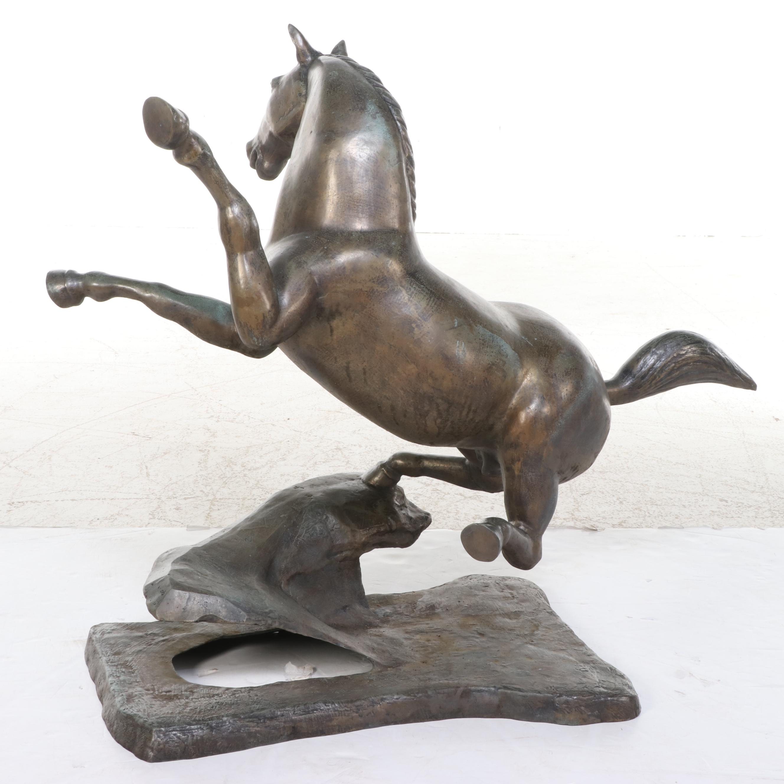 Richard J. Miller Copper Sculpture of Bucking Horse