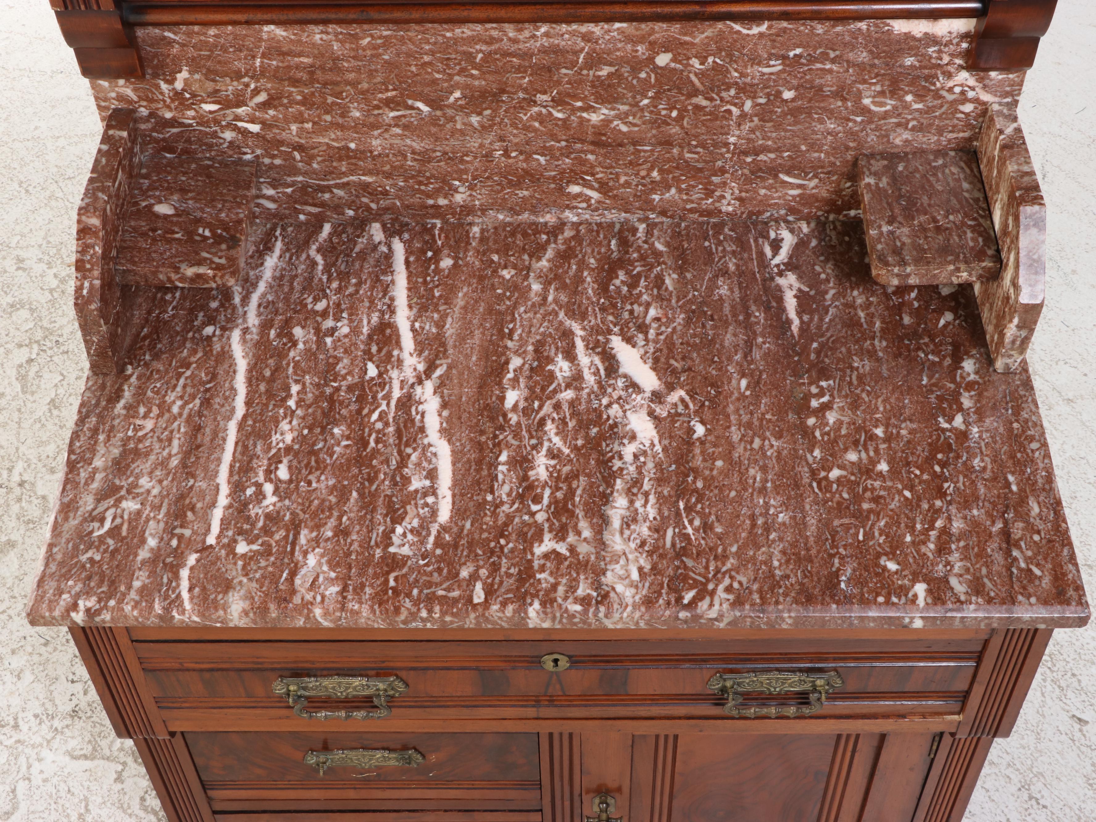 Eastlake Style Walnut and Marble Washstand, Late 19th Century