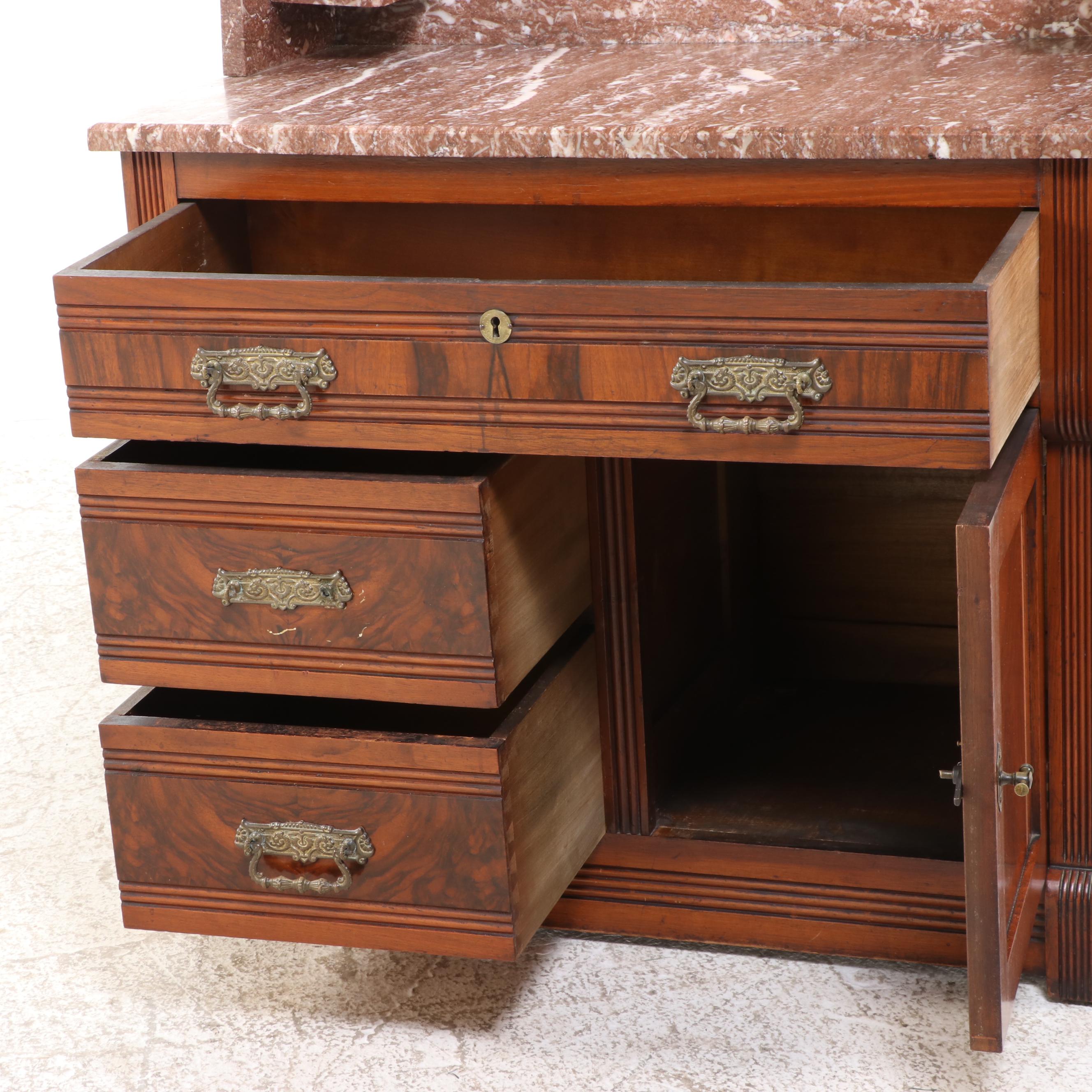 Eastlake Style Walnut and Marble Washstand, Late 19th Century