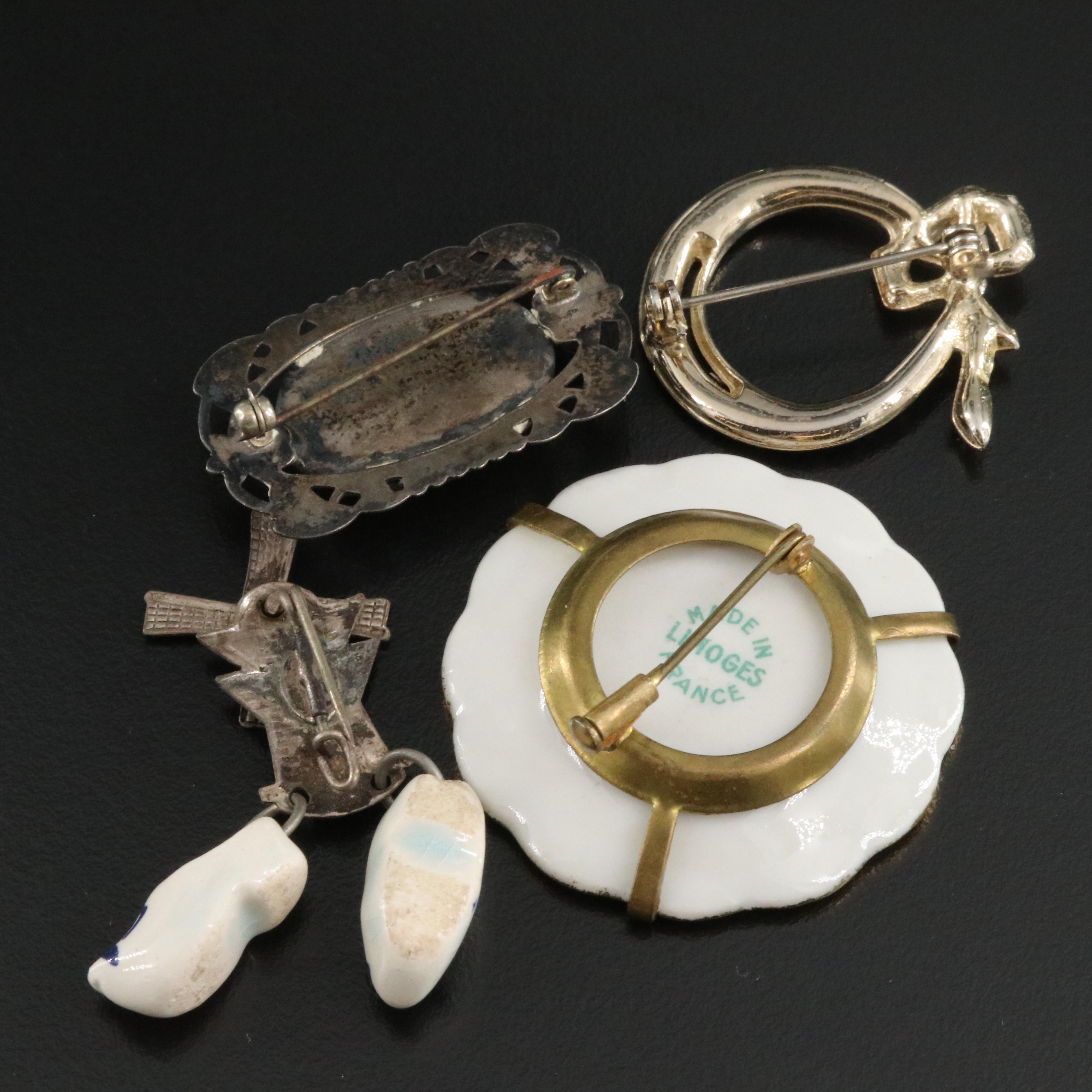 Vintage Brooch Assortment Including Rhinestones and Blue Morpho Butterfly Wing