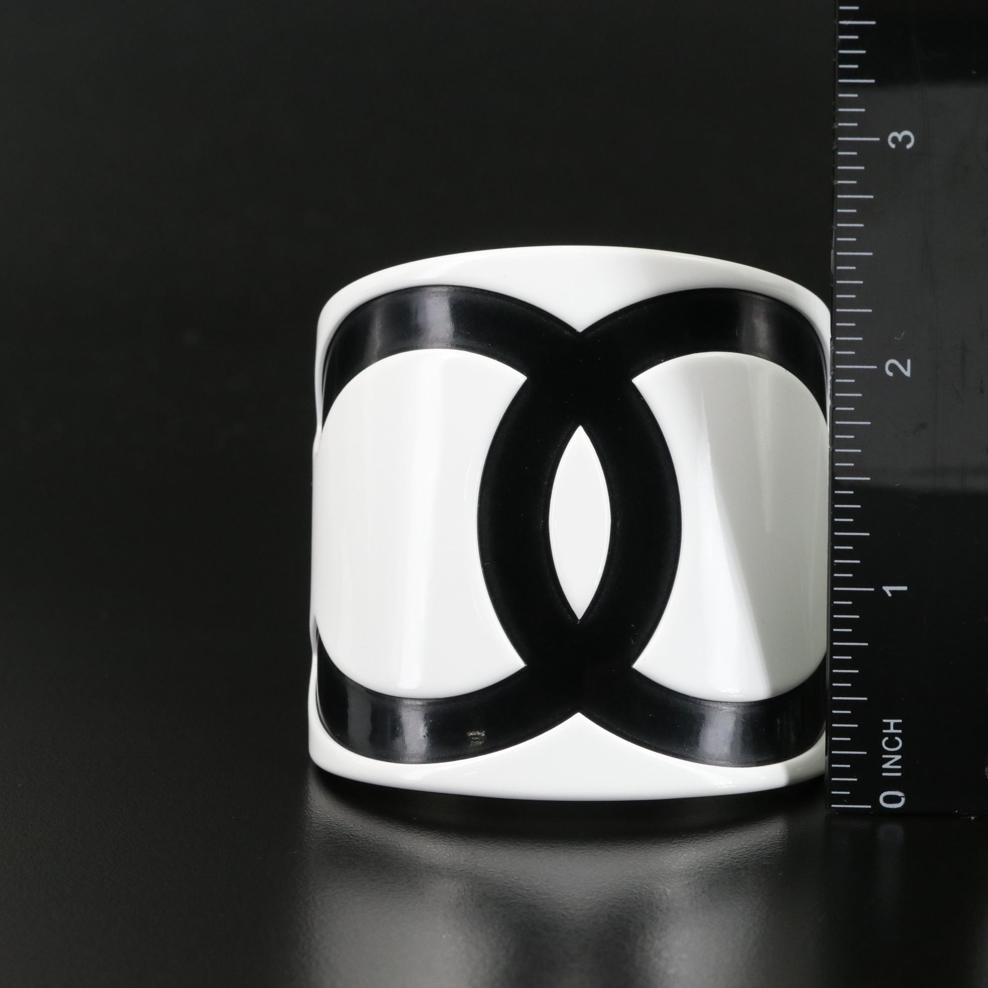 Chanel CC Logo Black and White Resin Cuff