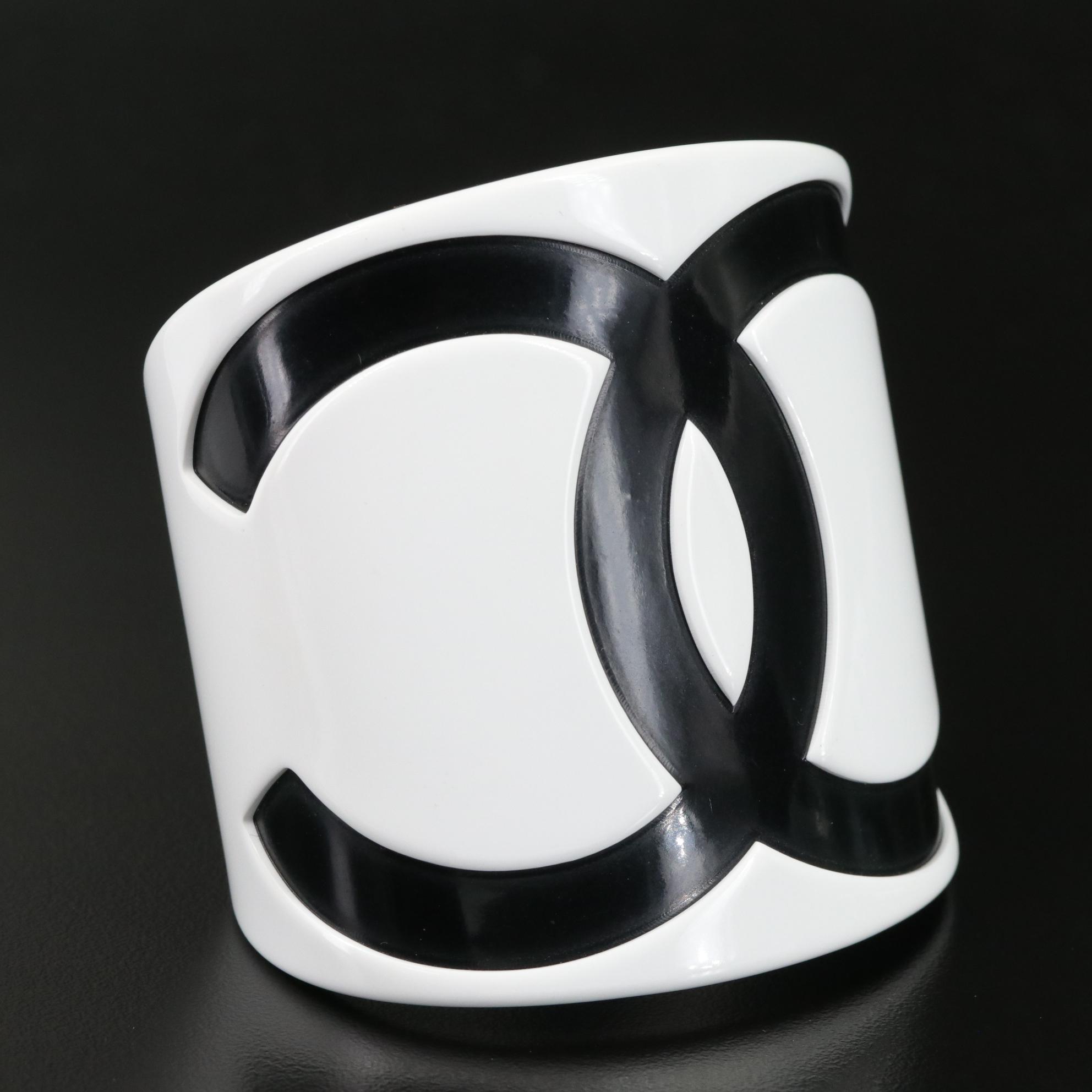 Chanel CC Logo Black and White Resin Cuff