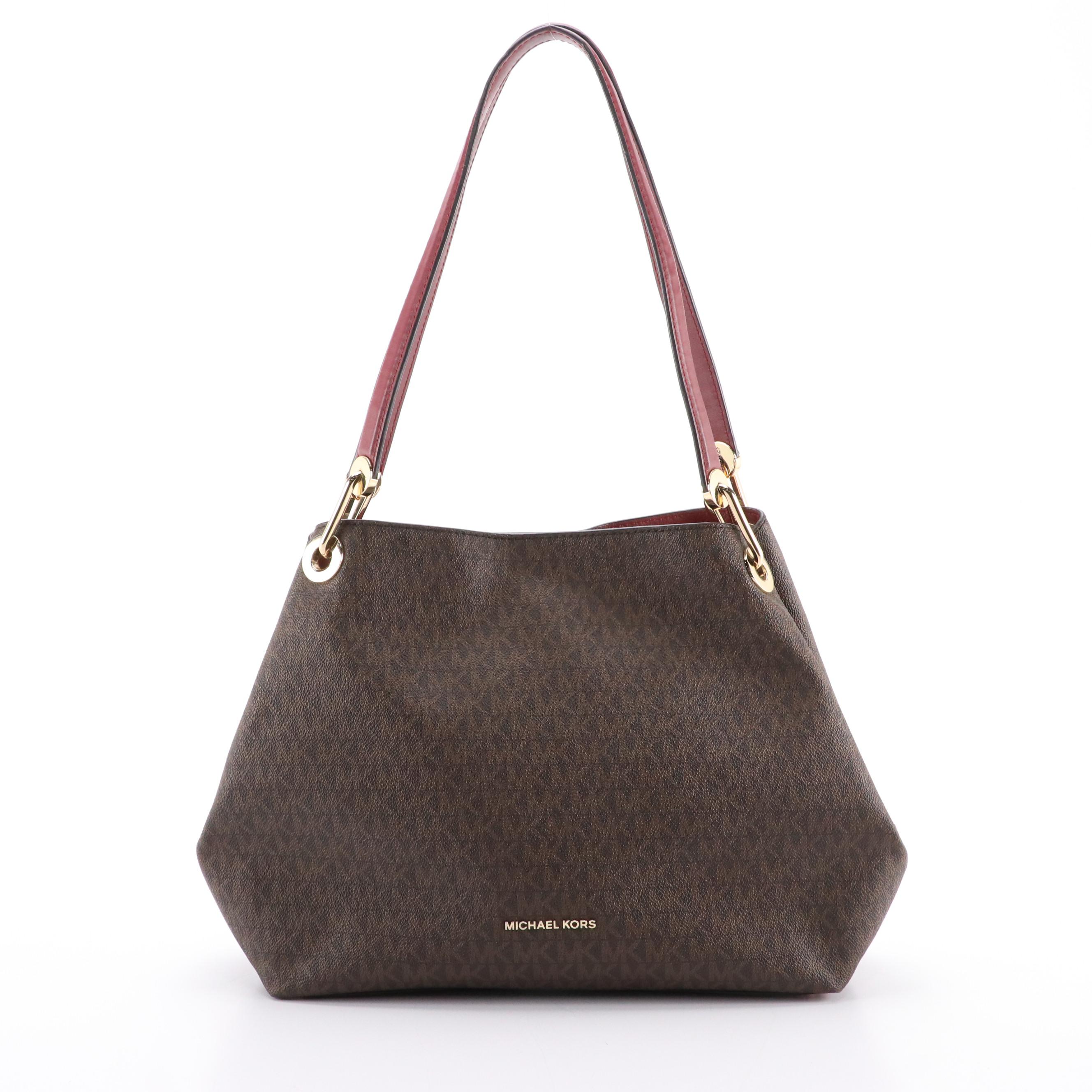 Michael Kors Raven Shoulder Bag in Monogram Canvas and Leather