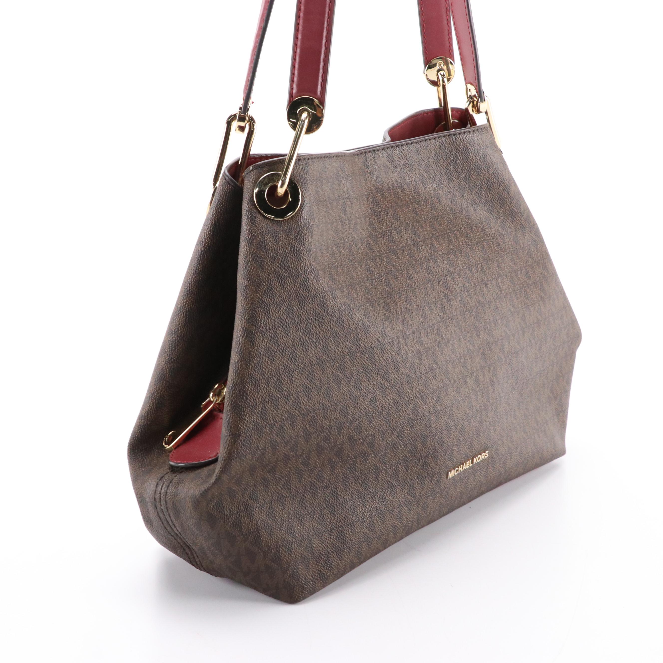 Michael Kors Raven Shoulder Bag in Monogram Canvas and Leather