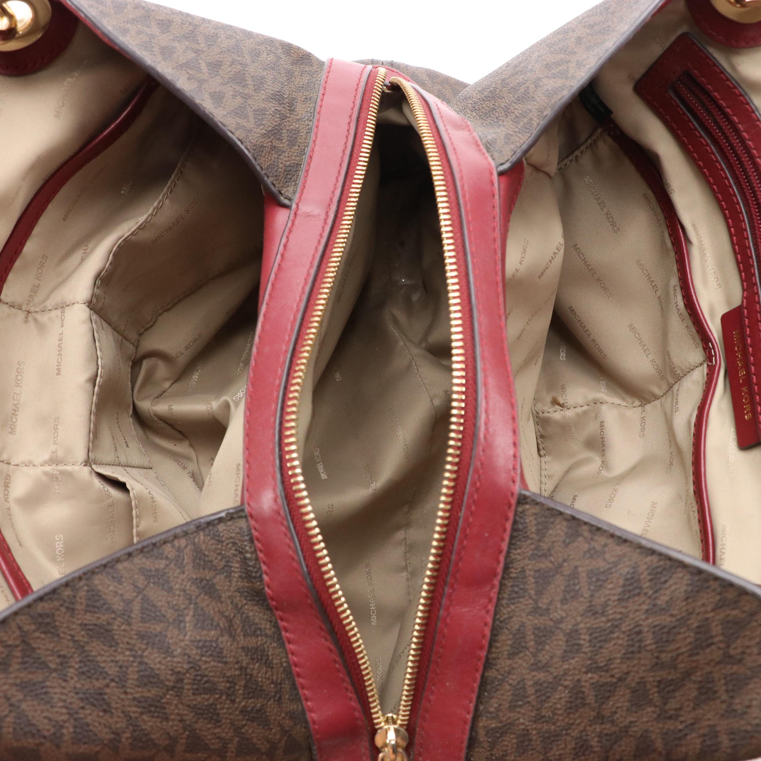 Michael Kors Raven Shoulder Bag in Monogram Canvas and Leather